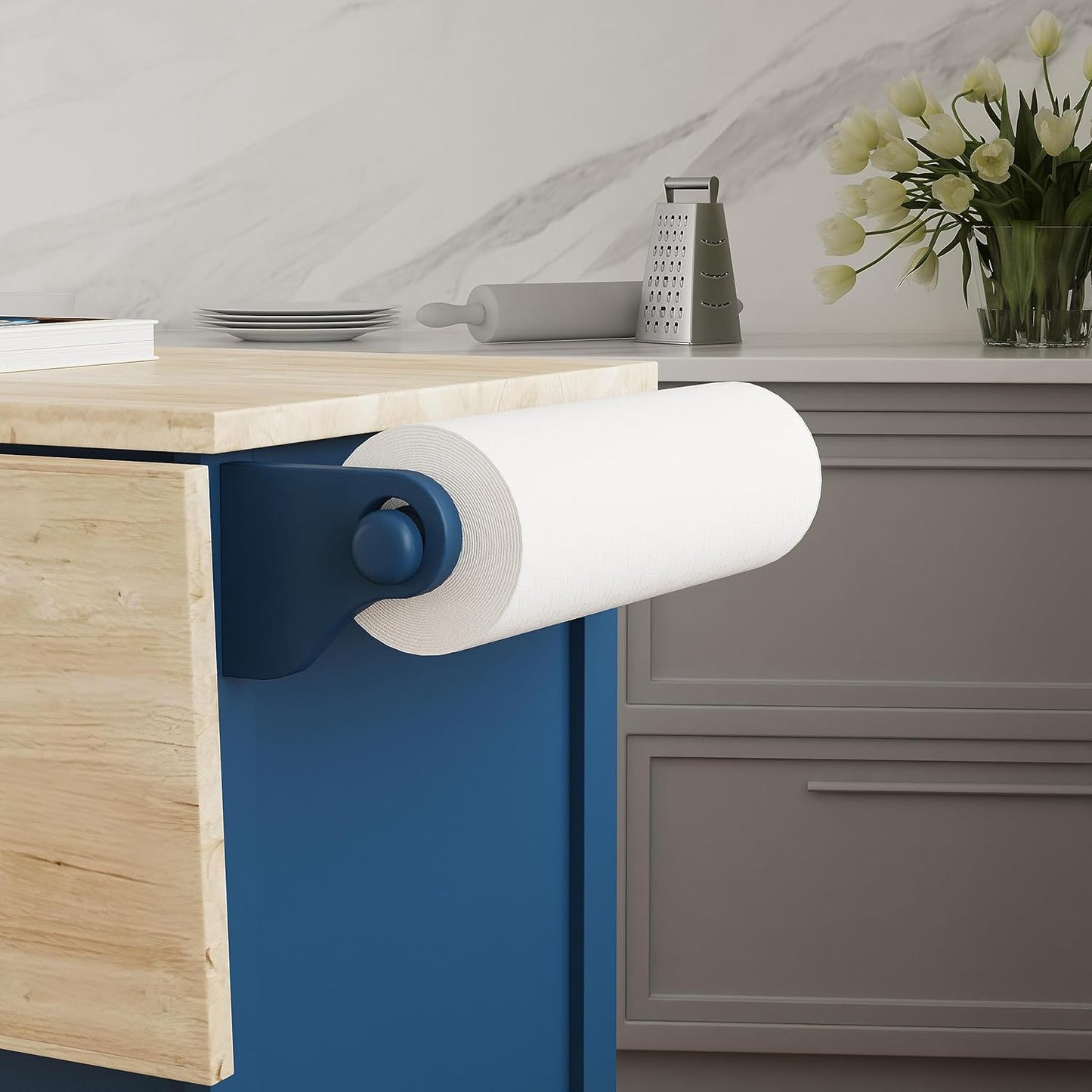 Homestyles Mobile Kitchen Island Cart with Wood Top and Dropleaf Breakfast Bar, Blue