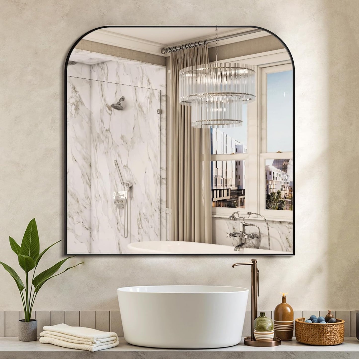 Bathroom Vanity Mirror,30" x 30" Black Metal Framed Wall Mirror for Over Sink, Living Room, Bedroom,Entryway Decor