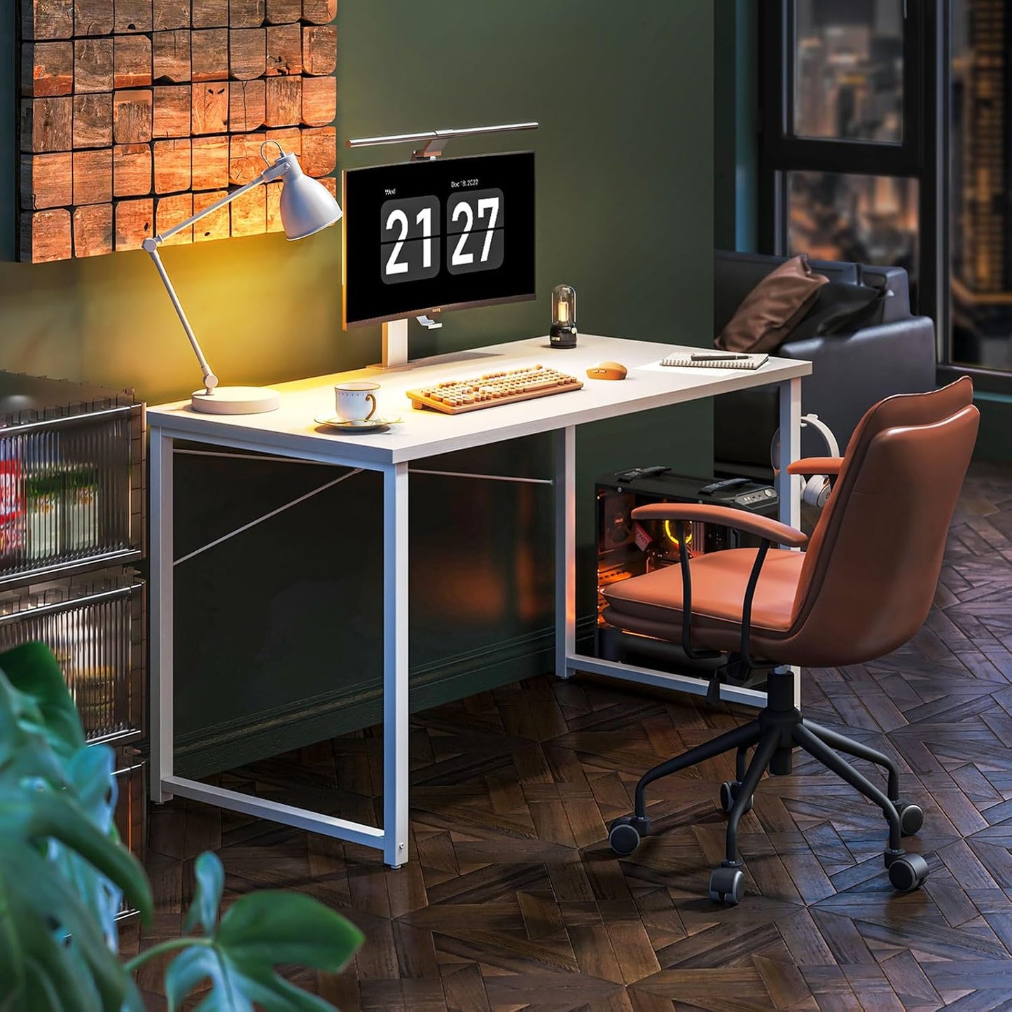 Coleshome 48 Inch Computer Desk, Modern Simple Style Desk for Home Office, Study Student Writing Desk, White