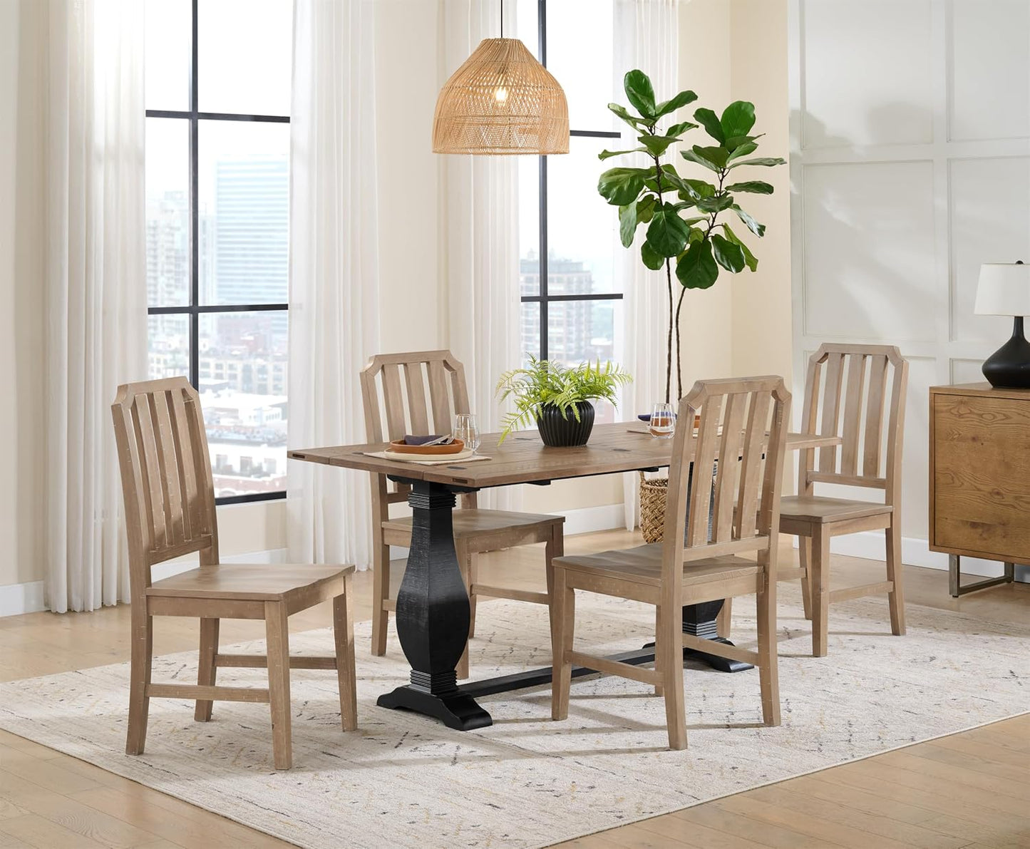 Martin Svensson Home Napa Solid Wood Pedestal Flip-Top Sofa Console Table, Black and Driftwood