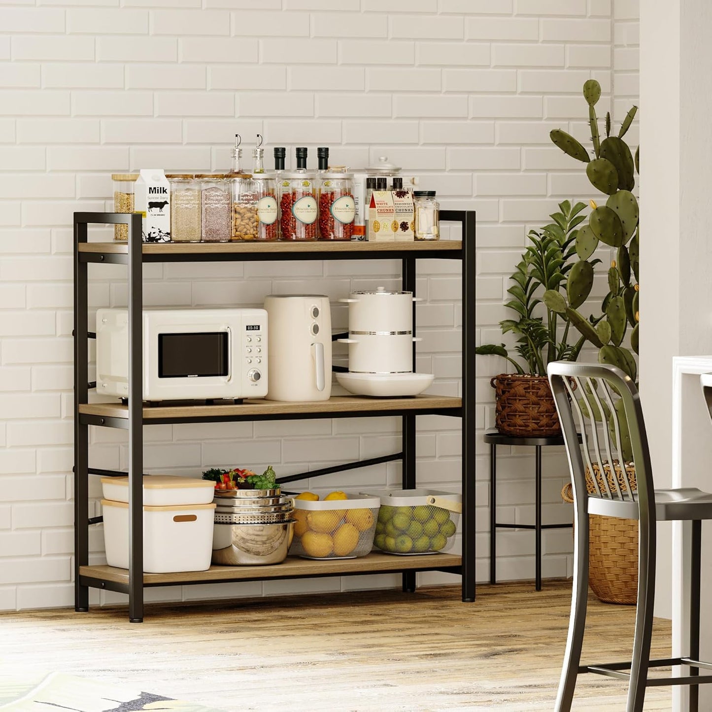 Book Shelf, 3 Tier Bookshelf 31.49" Width, Book Shelf Storage and Organization, Wooden and Metal Industrial Bookcase, Large Book Shelves for Home Living Room Bedroom Office Storage(Light Coffee)