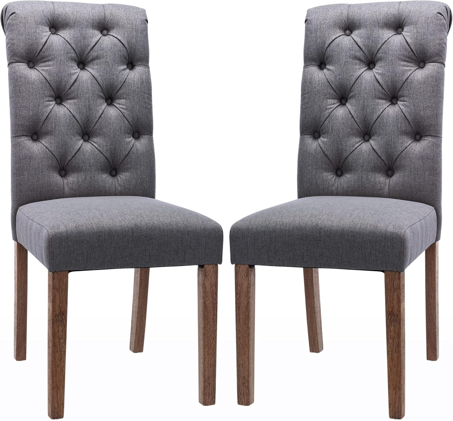 COLAMY Button Tufted Dining Chairs Set of 2, Parsons Upholstered Fabric Dining Room Chairs Kitchen Chairs with Wood Legs and Padded Seat, Dark Grey