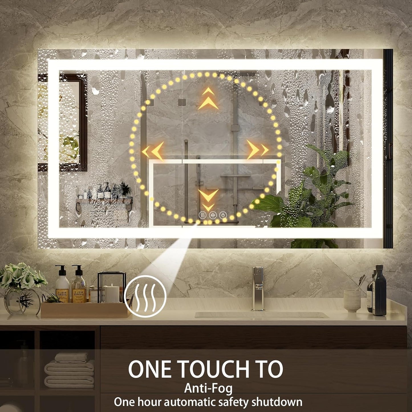 48'' x 32'' LED Bathroom Mirror with Lights, Wall Mirror with Front and Backlight, 3 Colors Vanity Mirror with Lights, Anti-Fog Wall Mirror for Bathroom