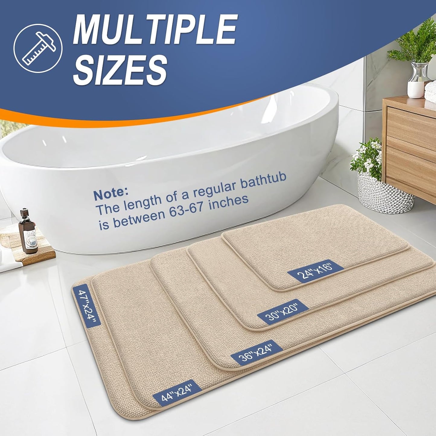 OLANLY Thick Memory Foam Bath Mat Rug 30x20, Extra Soft Absorbent Bathroom Rug, Quick Dry Bath Mats, Non-Slip, Machine Washable Carpet for Bathroom, Tub and Shower, Home Decor Accessories, Beige