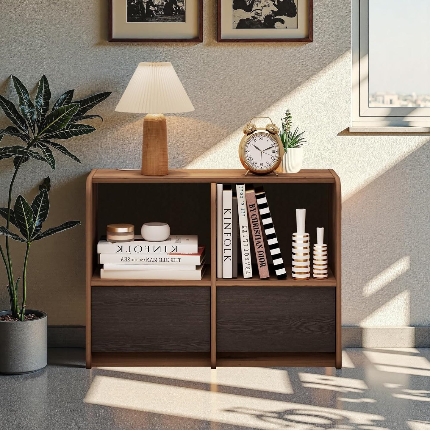 Pmnianhua Sideboard Buffet Kitchen Storage Cabinet with Drawers,Dining Room,Hallway,Cupboard Console Table,Liquor/Accent Coffee Bar Cabinet,Walnut and Black