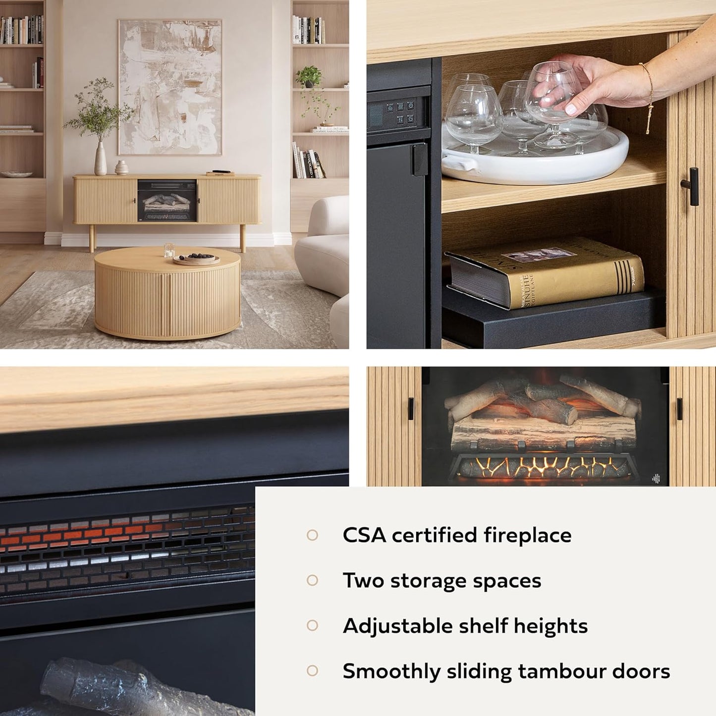 WERMO 71'' Electric Fireplace TV Stand for Living Room with Heater, Storage and Shelves Designed to fit 65’’ - 75’’ TVs. TV Entertainment Center with Fireplace, Wood TV Stand Fireplace Console (Oak)