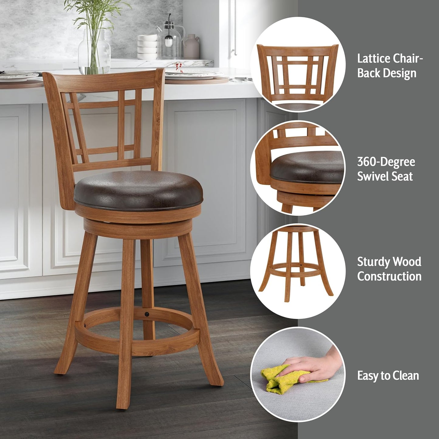 Hillsdale Fairfox Swivel Stool with Rectangular Lattice Back, Counter Height, Oak