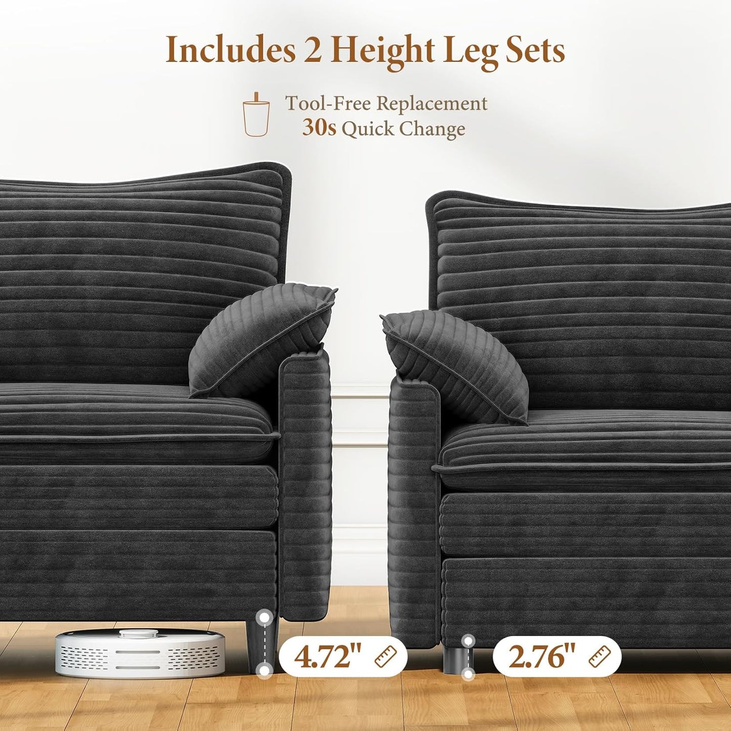 Vesgantti Large Modular Sectional Sofa, Big Comfy Cloud Couch with Ottoman Deep Seat Corduroy Cloud Sofa, 8 Seater Large Sectional Couches for Living Room, Bedroom and Apartment, Gray