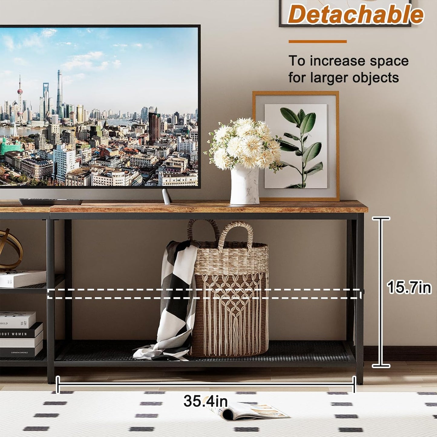 TV Stand for TVs up to 75 Inch, 70" Long Industrial TV Console Table with 3-Tier Storage Shelves, Entertainment Center for Living Room, Bedroom (Rustic Brown)