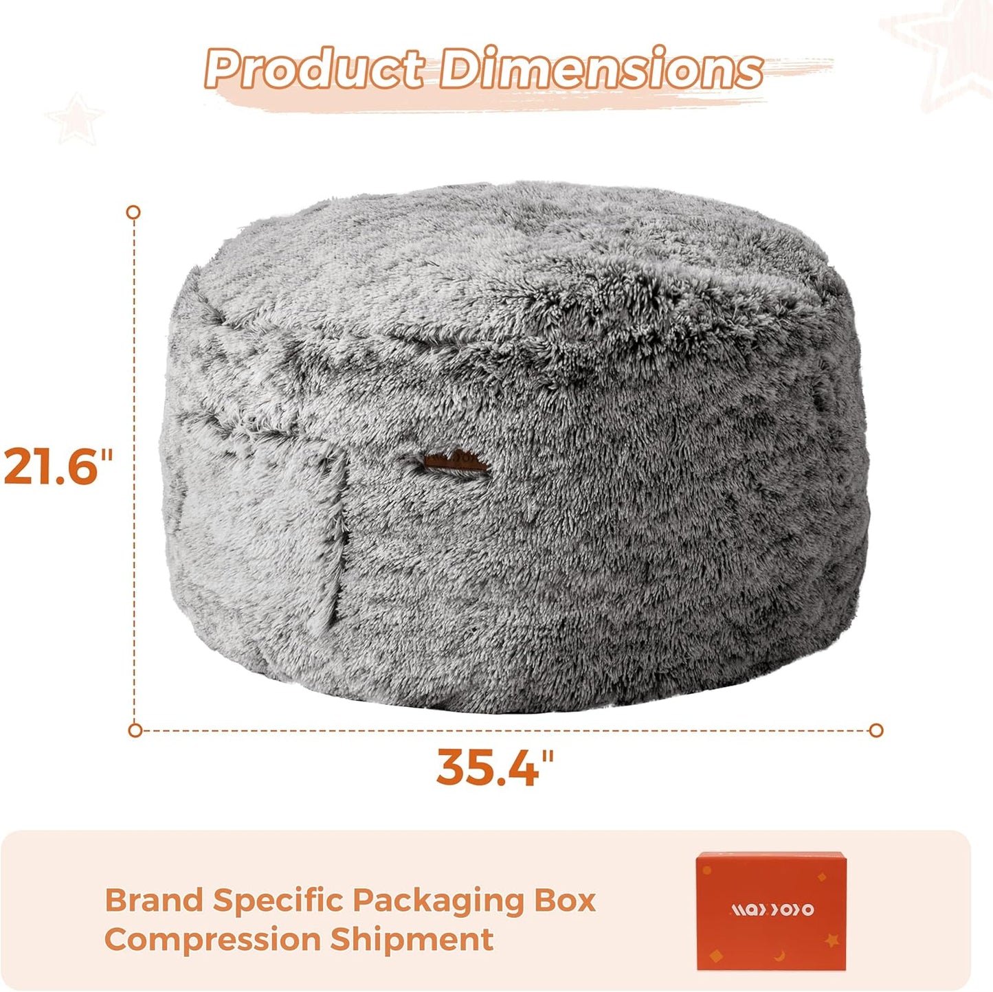 MAXYOYO Kids Bean Bag Chair, Stuffed Faux Fur Bean Bag for Toddler, Ultra Soft Floor Sofa with High-Density Foam Filling, Lazy Chair for Living Room, Playroom, Nursery Room