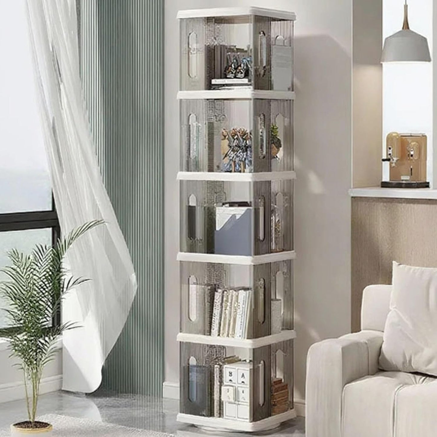 Rotating Bookshelf Tower, 360-Degree Rotating Bookshelves, Small Space Spinning Bookshelf, Revolving Bookcase Suitable for Bedrooms, Living Rooms, Studies and Offices (Grey,5Tier)