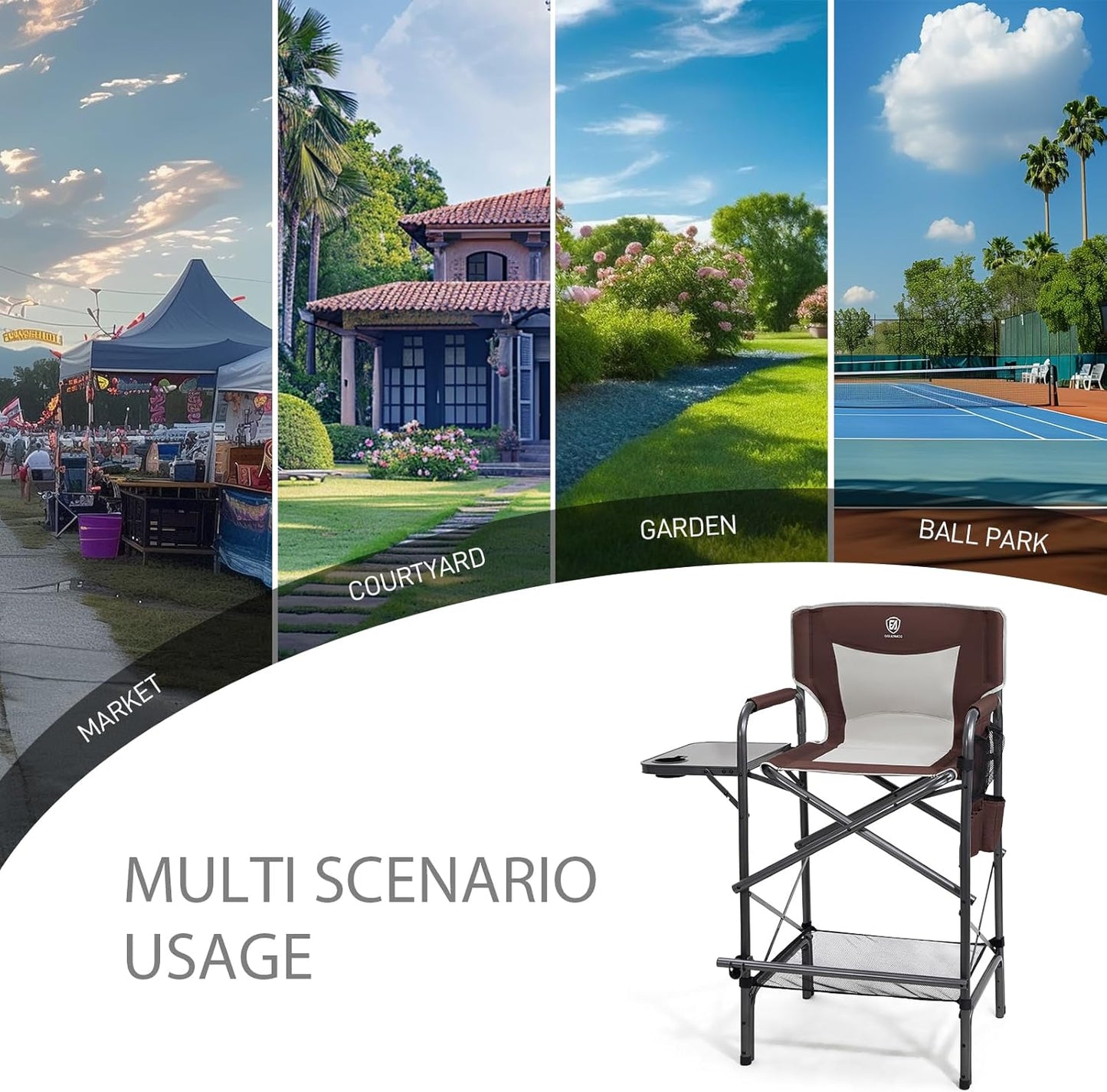 EVER ADVANCED 30.7" Seat Height Directors Chair for Makeup Artist with Side Table Easy Get in Out for Elderly Tall Camping Chair Supports 350lbs Red