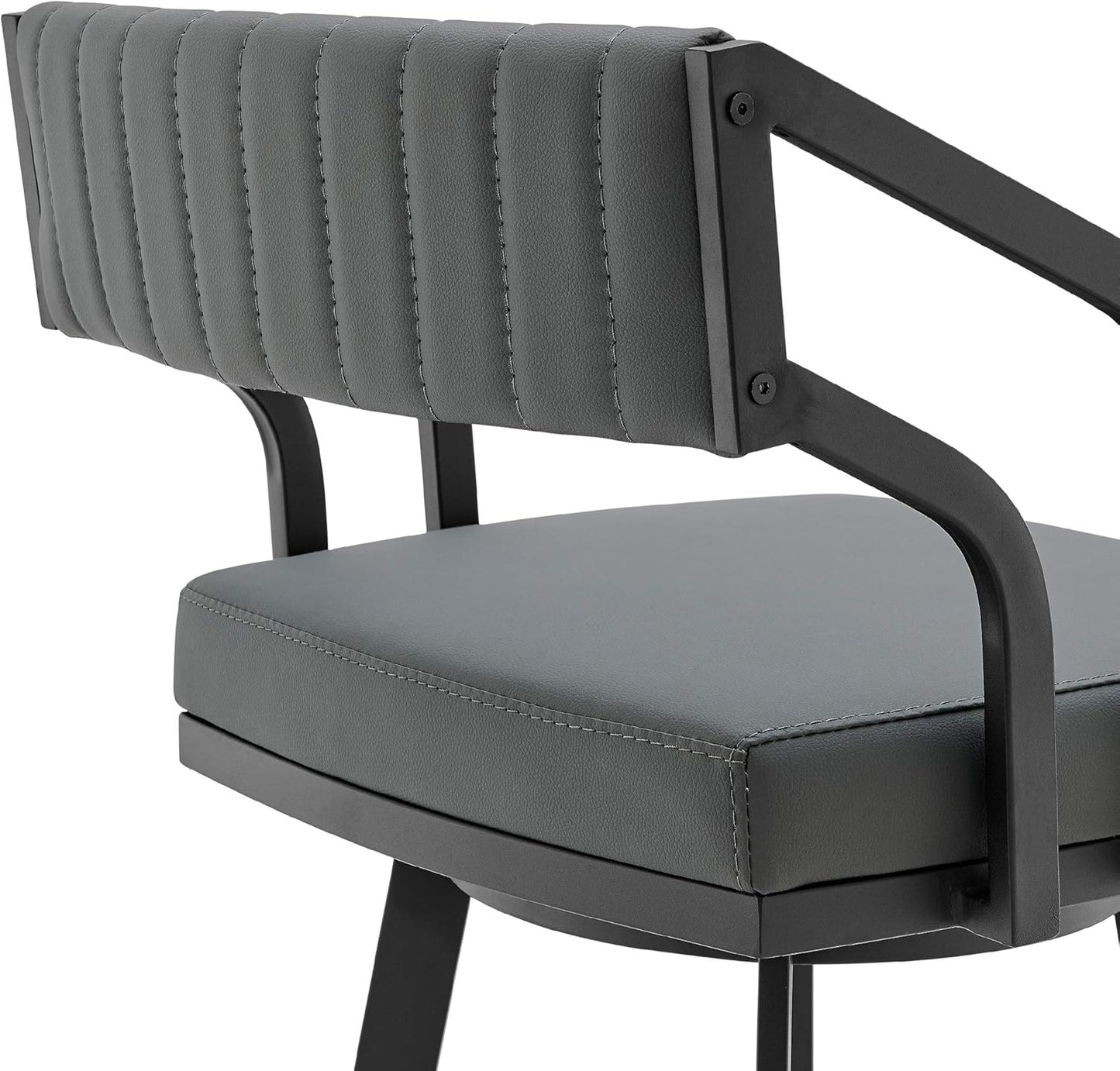 Armen Living Capri Modern 26" Seat Height Gray Faux Leather and Black Stainless Steel Metal Swivel Bar Stool for Kitchen Island Counter