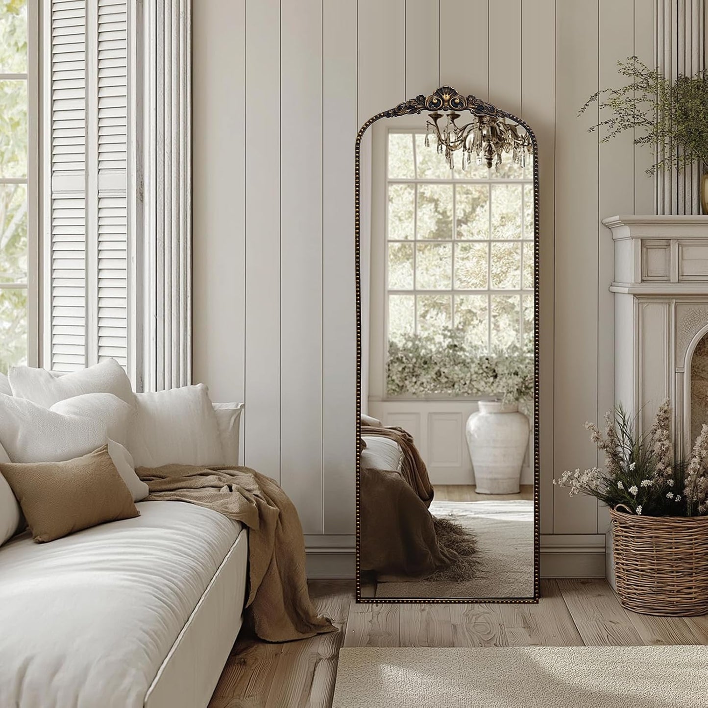 G-LEAF Vintage Baroque Mirror 22"X65", Victorian Antique Farmhouse Mirror with Gold Ornate Metal Frame for Fireplace Entryway Living Room Hallway Bathroom