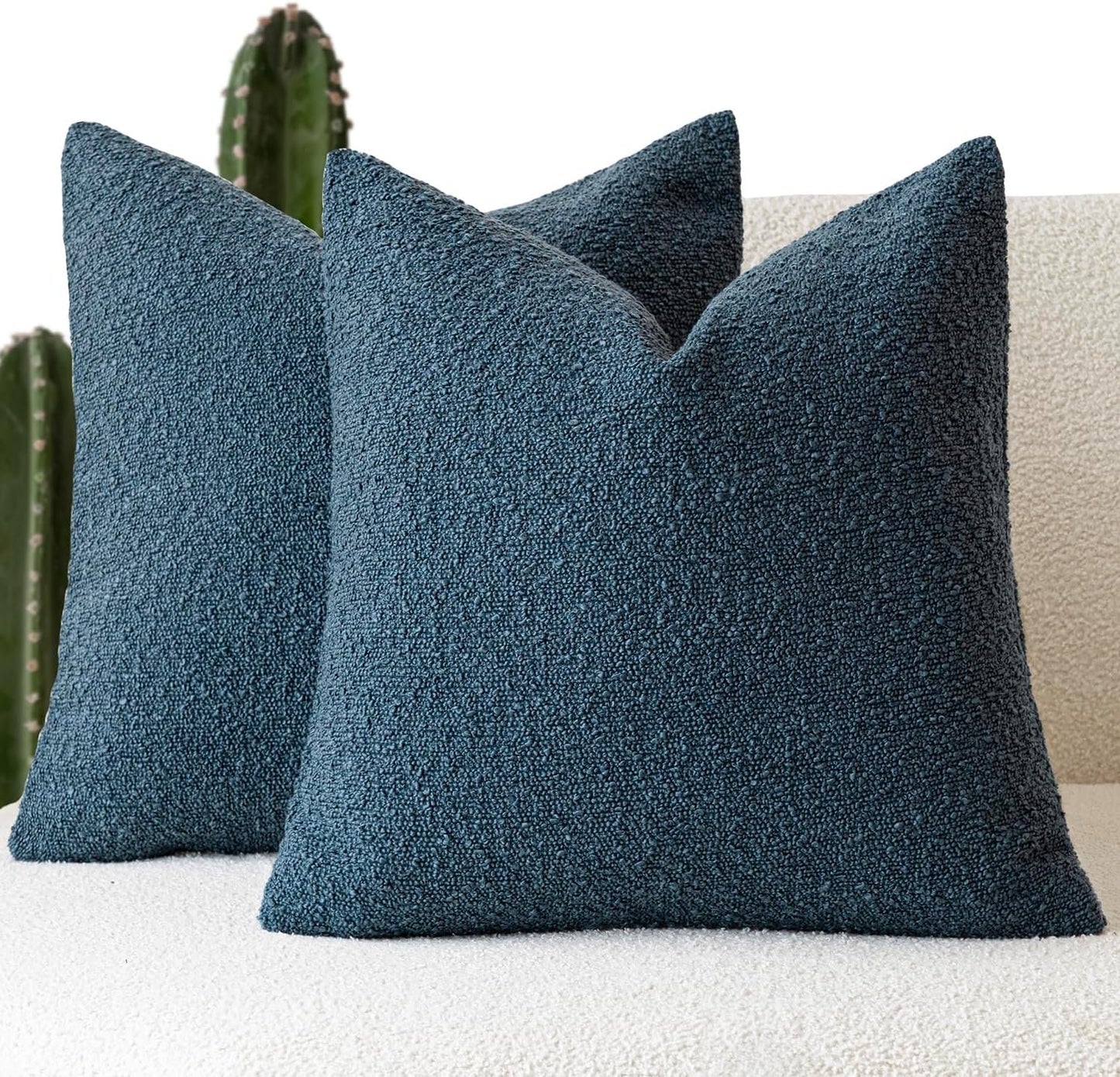 Foindtower Set of 2, Decorative Textured Boucle Throw Pillow Covers Accent Solid Pillow Cases Neutral Soft Cozy Couch Cushion Case for Chair Sofa Bedroom Living Room Home Decor 26 x 26 Inch Blue