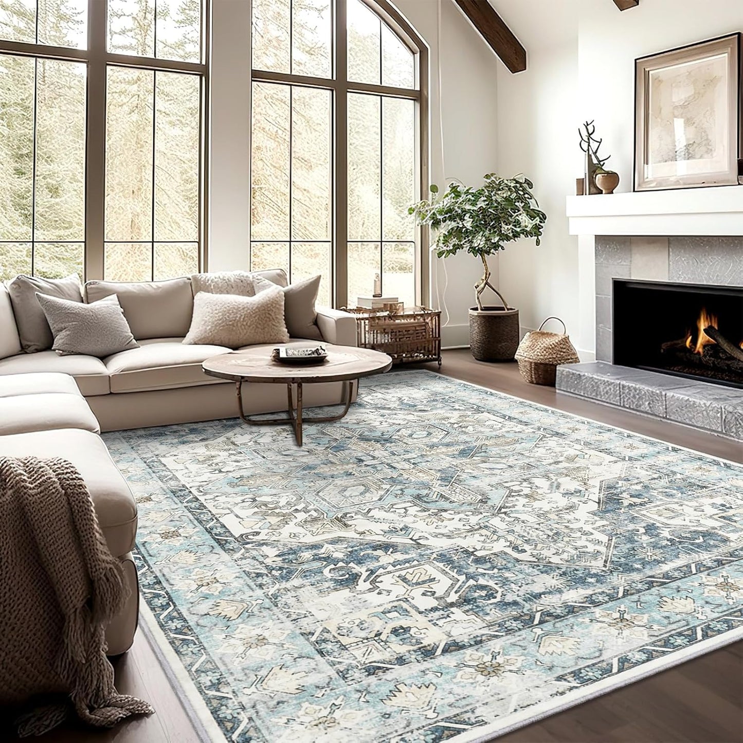 zesthome 9x12 Area Rugs-Washable Rug for Living Room, Non-Slip Backing Rugs, Stain Resistant 9x12 Rug for Bedroom, Ultra-Thin Low Pile Rugs, Vintage Large Home Decor