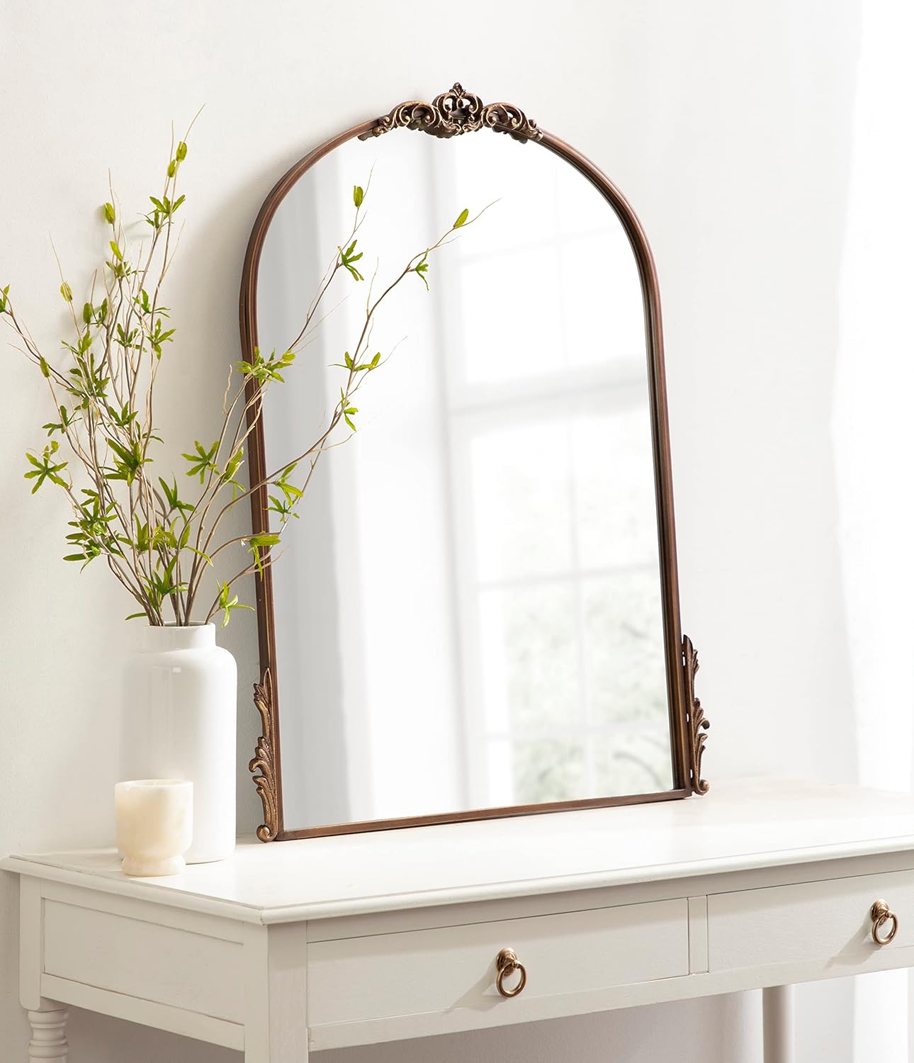 Kate and Laurel Myrcelle Traditional Arched Mirror; 25 x 33; Bronze; Decorative Vintage Arch Mirror with Ornate Garland Detailing Along The Crown and Edges of The Frame