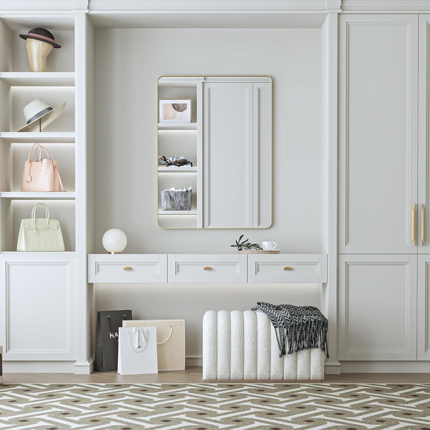 36×36 Gold Bathroom Mirror, Rectangular Bathroom Vanity Mirror for Wall with Rounded Corners & Aluminum Alloy Frame, Tempered-Glass, Modern, Farmhouse, Horizontal/Vertical, Entryway, Bedroom