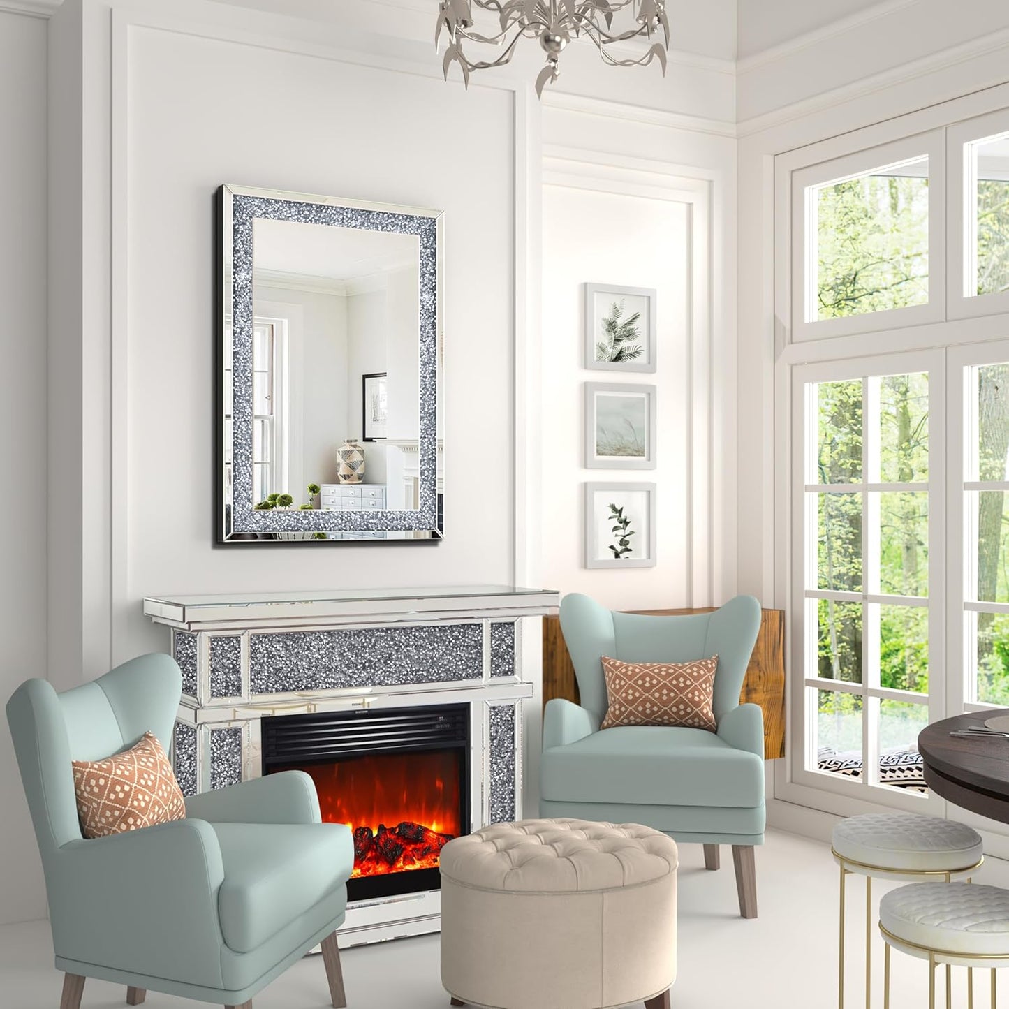 Crystal Crush Diamond Mirror-40 x28 Silver Mirror, Gorgeous Wall Mirror, Rectangle Mirrors for Wall Bathroom, Bedroom, Dining Room and Living Room