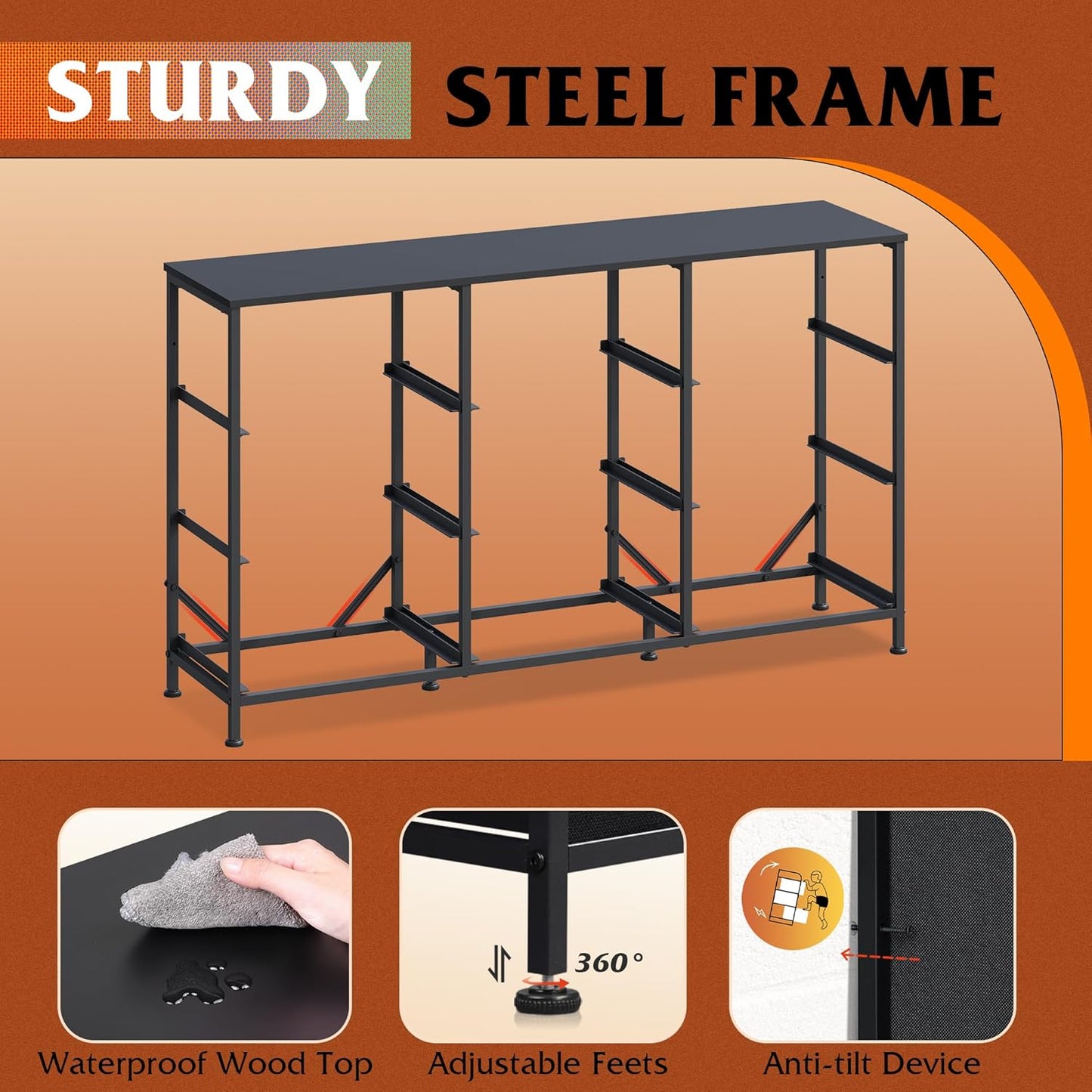 WLIVE 47''W Dresser for Bedroom, Black Dresser TV Stand for 45, 50, 55 inch TV, Wide Chest of Drawers with 9 Drawer, Large Entertainment Center, Fabric Dressers with Wood Top for Closet, Living Room