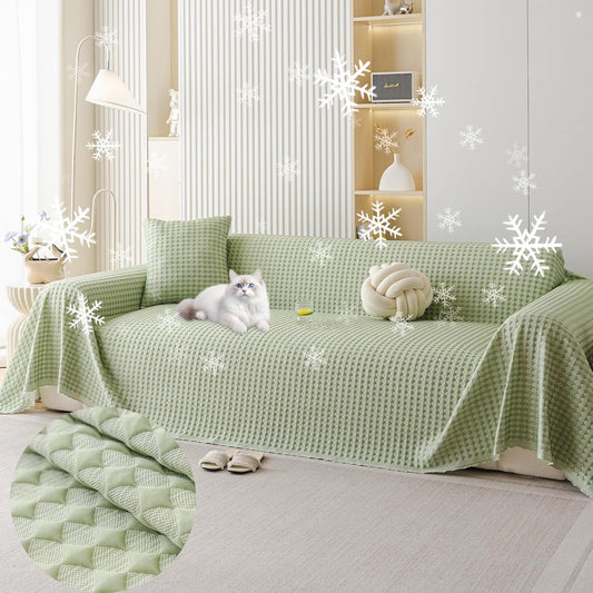 HANDONTIME Cooling Dog Couch Cover Ice Silk Washable & Breathable Pet Sofa Protector, Durable Couch Covers for Sofa Pet Friendly Soft Dog Cooling Bed Cover Sofa Protector Covers (Green, 71"x134")