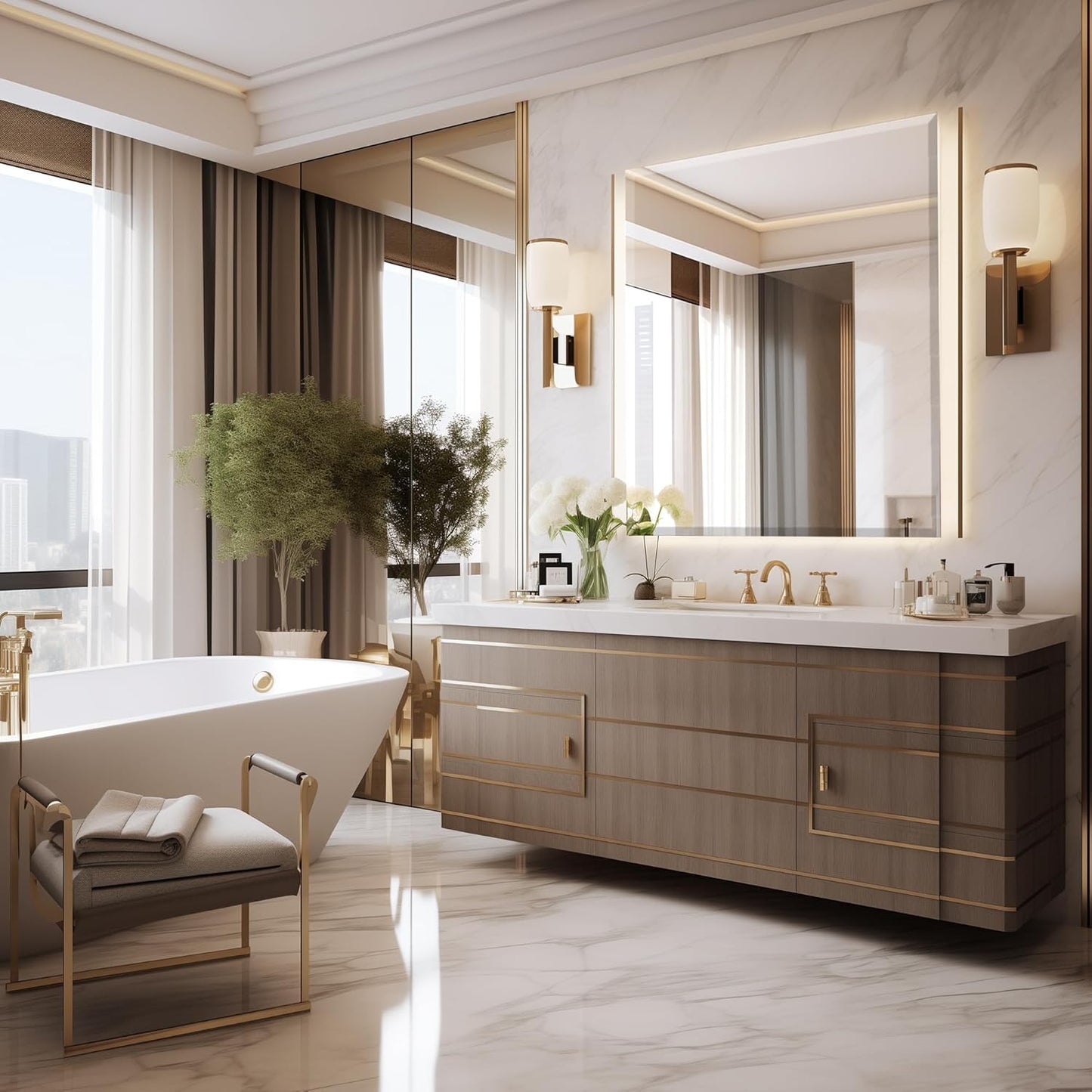 30x30 Frameless Mirror,Bathroom Vanity Mirror,Nano Glass Square Mirrors for Wall,Beveled Mirrors for Restroom,Espejo para baño