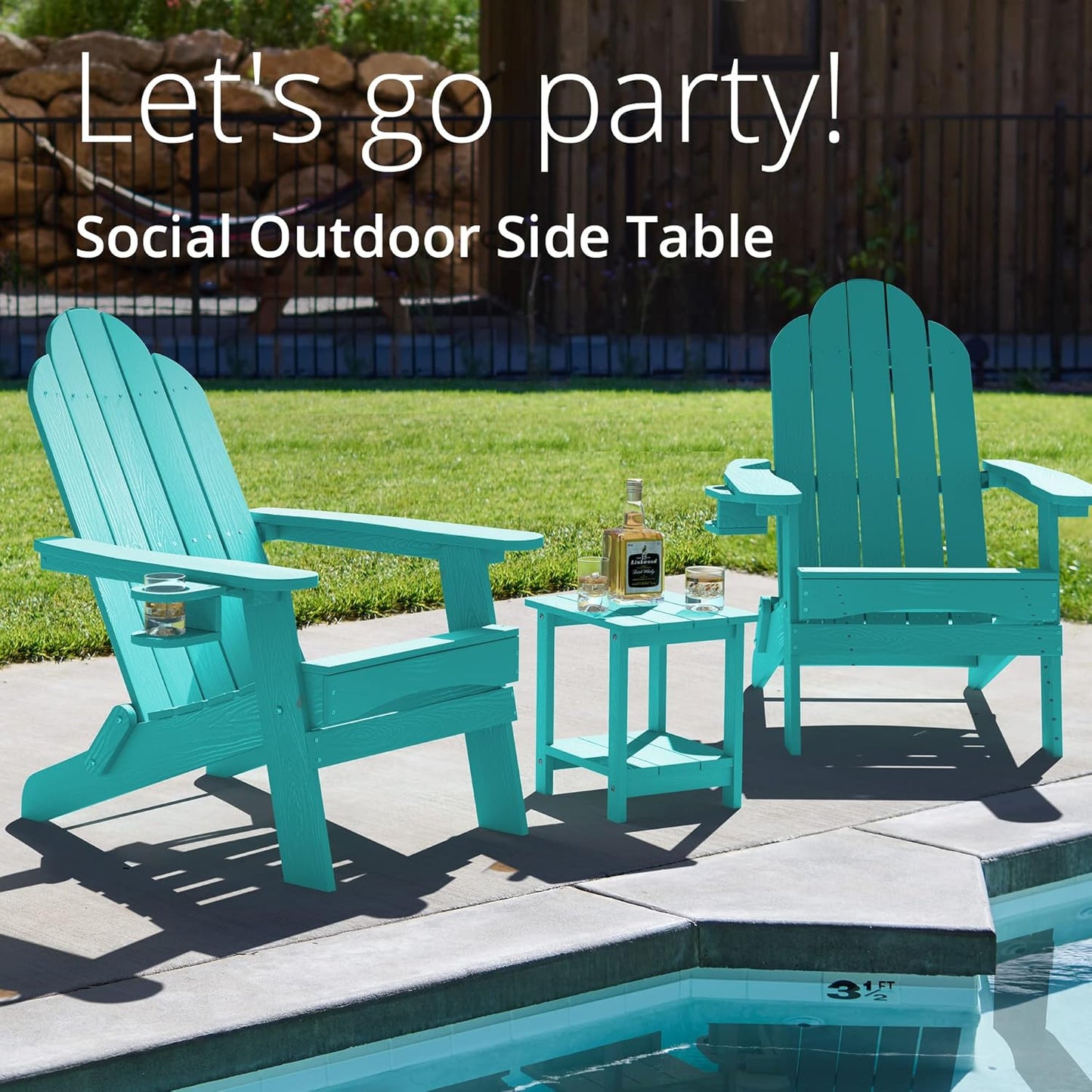 LUE BONA Adirondack Outdoor Side Table, 2-Tier Aruba Blue HDPS Patio End Table Weather Resistant, Outdoor Morden Side Table for Patio, Pool, Porch