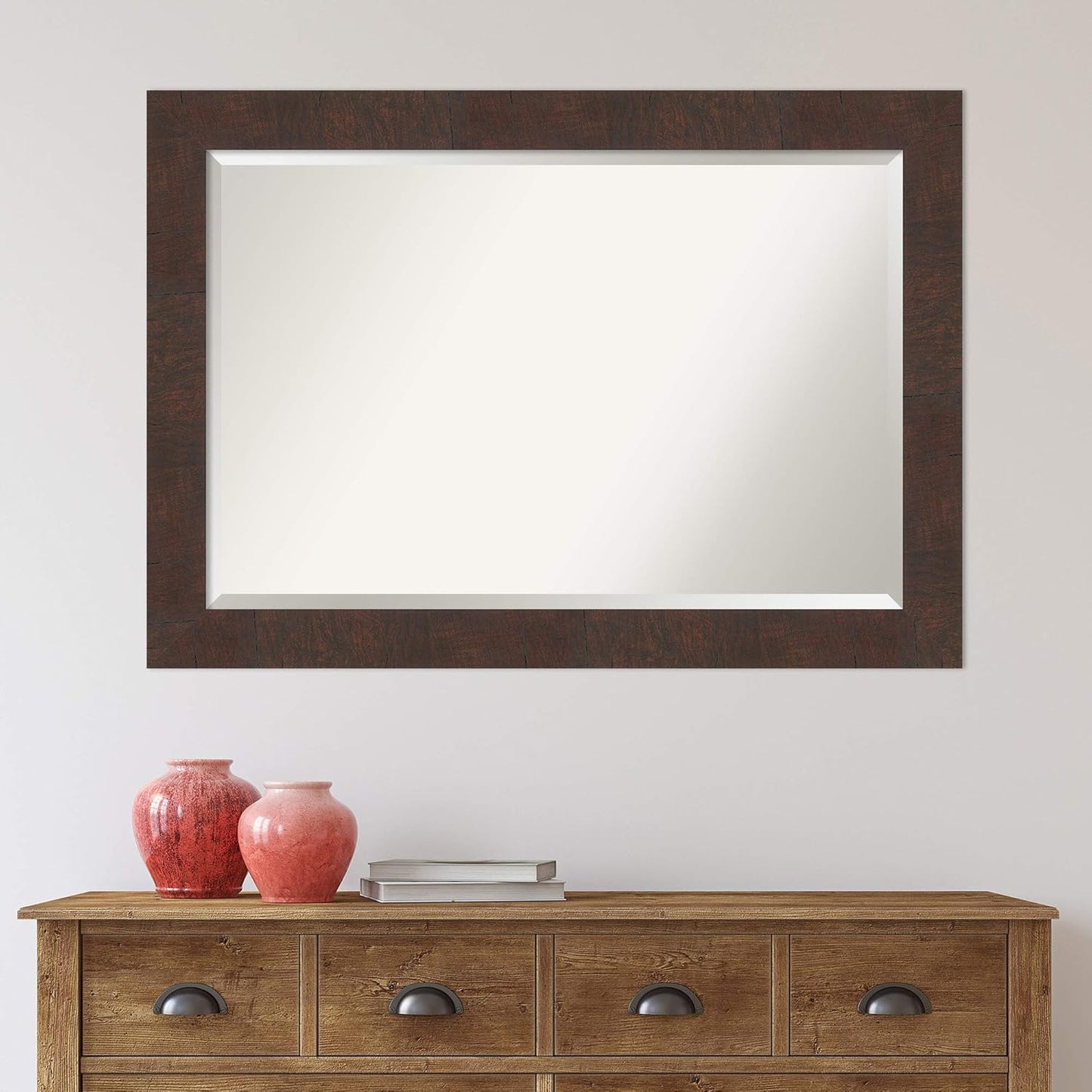 Amanti Art Brown Bathroom Mirror for Over Sink, 29x41 Wildwood Brown Rectangle Vanity Mirror, Large Rustic Farmhouse Frame, Hangs Horizonally and Vertically, Bathroom Wall Decor, Beveled Edge
