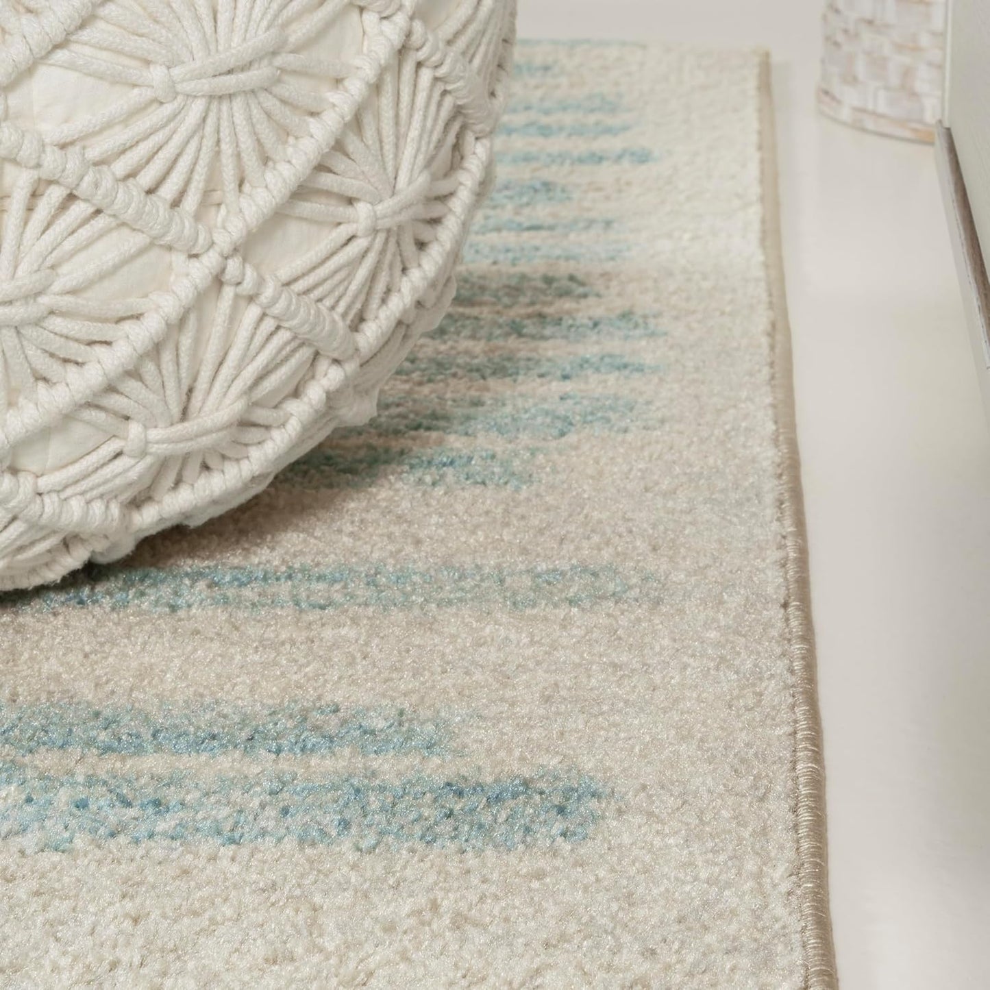 JONATHAN Y Khalil Modern Berber Stripe Cream/Turquoise Indoor Area Rug, 8x10, Contemporary, Bohemian, Easy-Cleaning for Living Room, Bedroom, Kitchen, Pet Friendly, Non-Shedding (MOH207B-8)