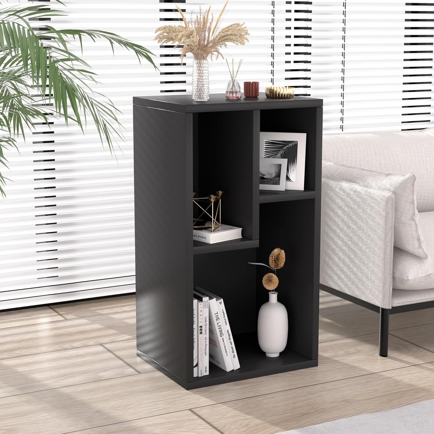 VECELO 3 Cube Small Bookcase, Fits Tallest Hardcovers, Horizontal Available, 2-Tier Modern Bookshelf, Storage Organizer for Small Spaces, Kids Room, Bedroom Living Room, Black