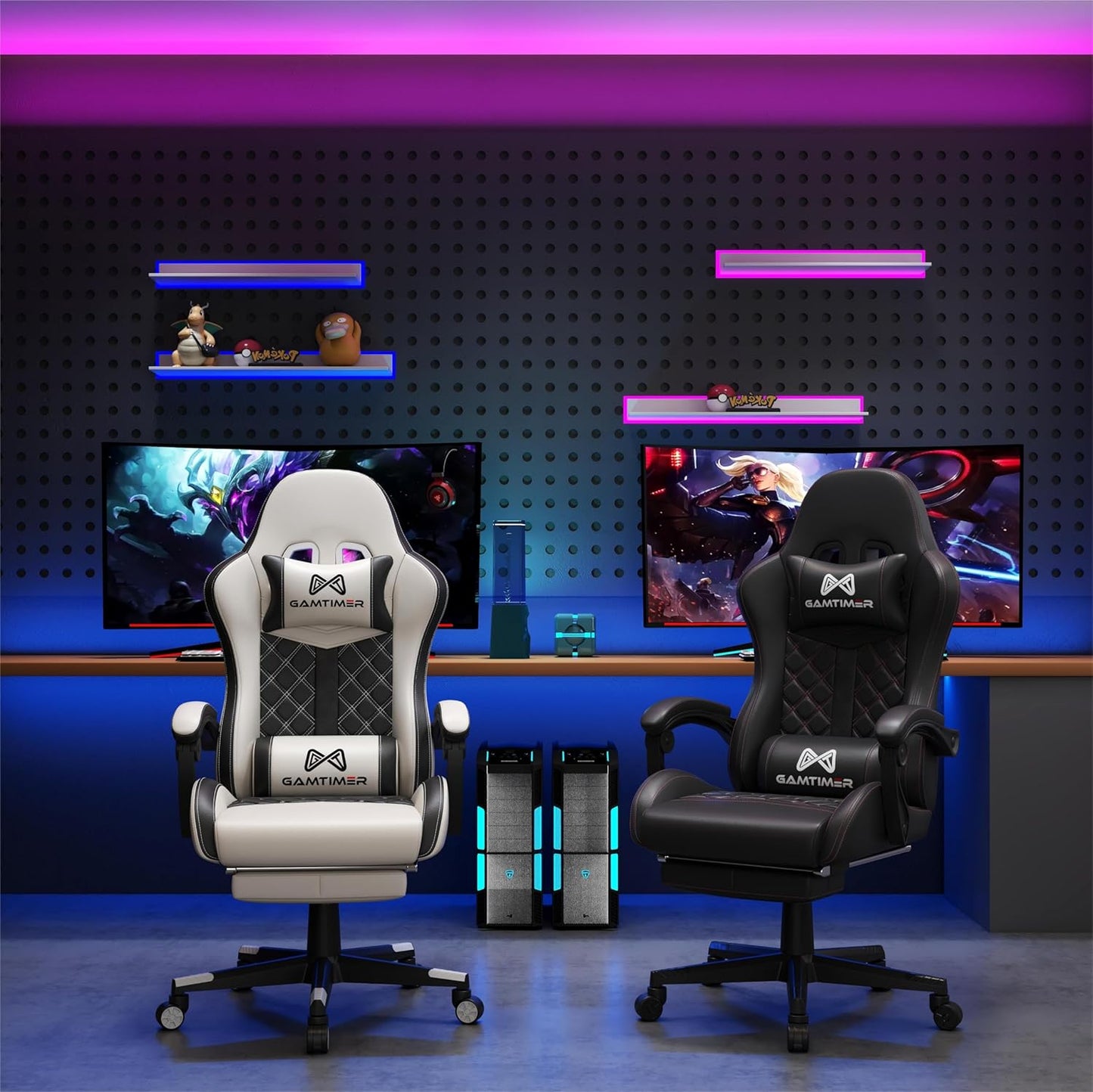 Gaming Chair, 400 lbs Adult Chair, High Back Computer Chair with Footrest and Linked Armrests, Office Video Game Chair with Lumbar Support(White)