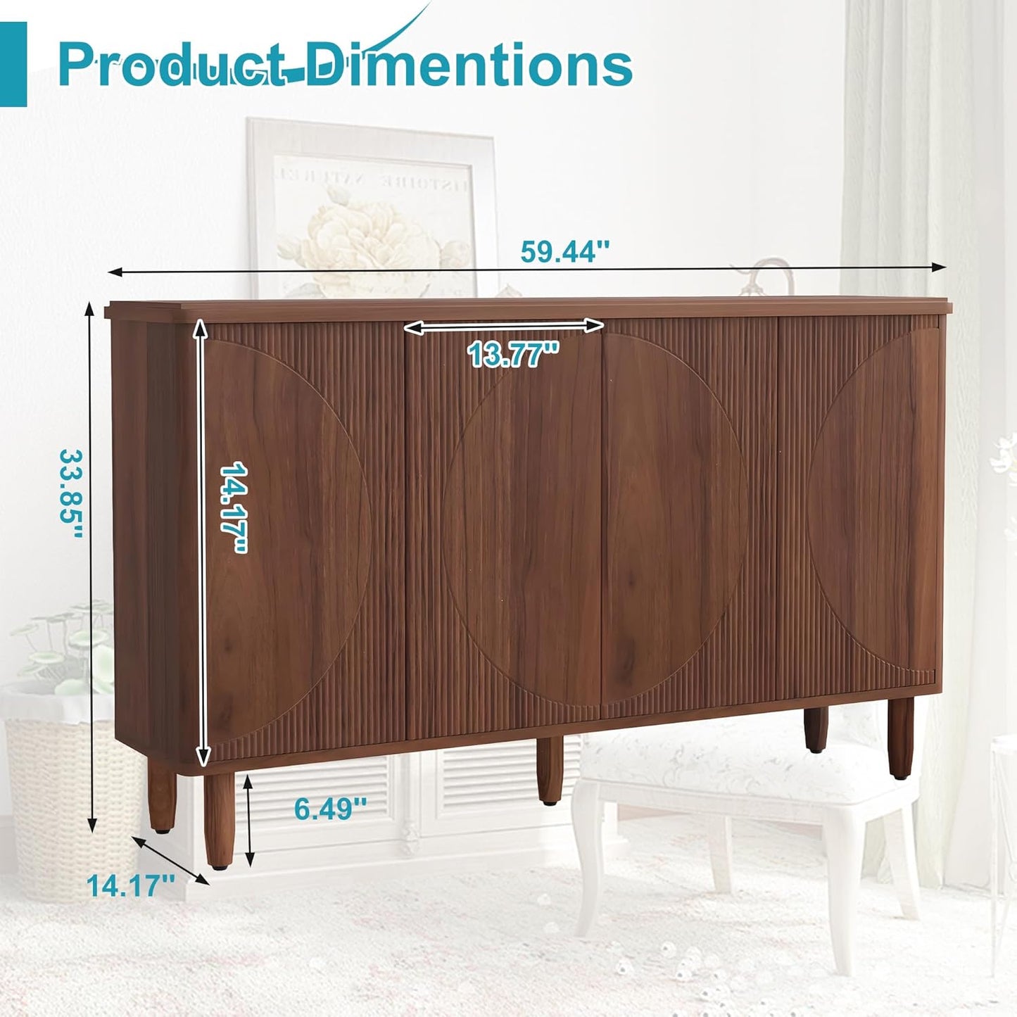 59.4" Sideboard Buffet Cabinet with Storage, Kitchen Buffet Storage Cabinet with Doors & Shelves, Modern Sideboard for Living Room, Kitchen, Hallway, Rustic Brown