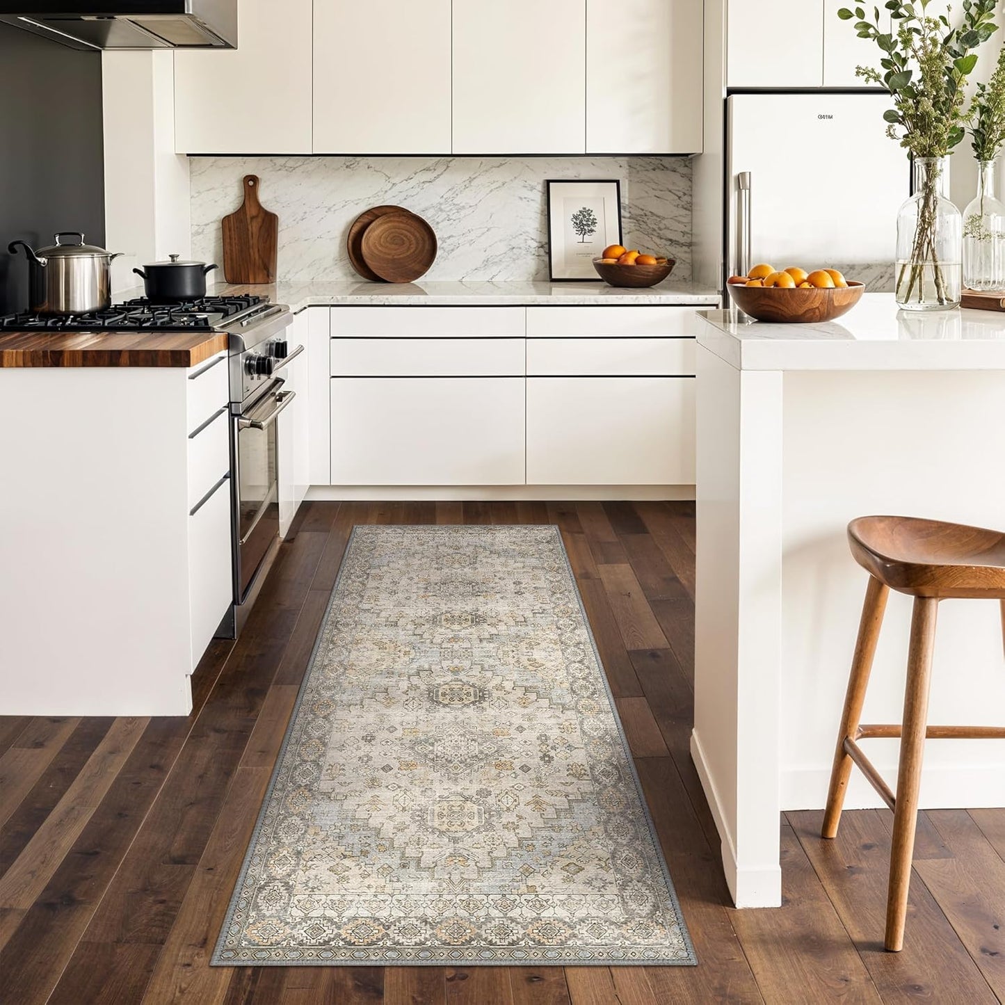 GENIMO Runner Rug 2x10 Machine Washable Non Slip Vintage Hallway Runner Rug, Low Pile Lightweight Rugs for Indoor Entryway, Hallway, Kitchen and Corridor, Antique Taupe