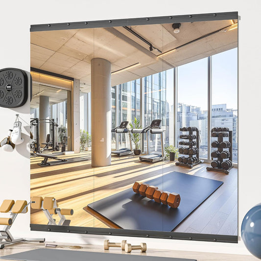 Hasipu 3 Pcs 55''x20'' Home Gym Mirror Large Full Length Wall Mounted Full Body Mirror for Yoga Dance Fitness Exercise Studio Bedroom Garage, Frameless Tempered Glass Workout Mirrors Black Rectangular