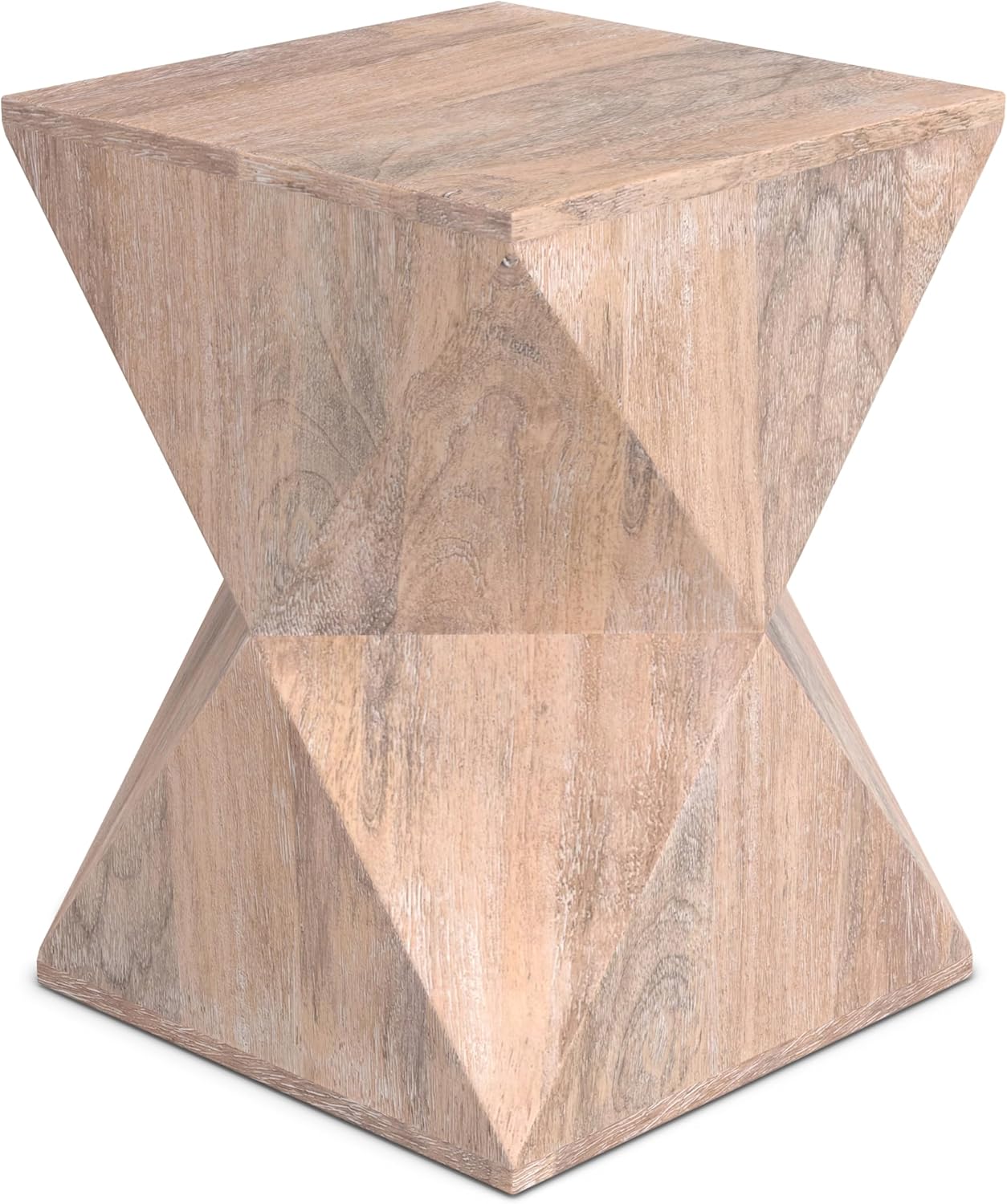 SIMPLIHOME Sutton 14-inch Wide Solid Mango End Table in Cerused Natural with Square Geometric Design for Living Room, Assembled