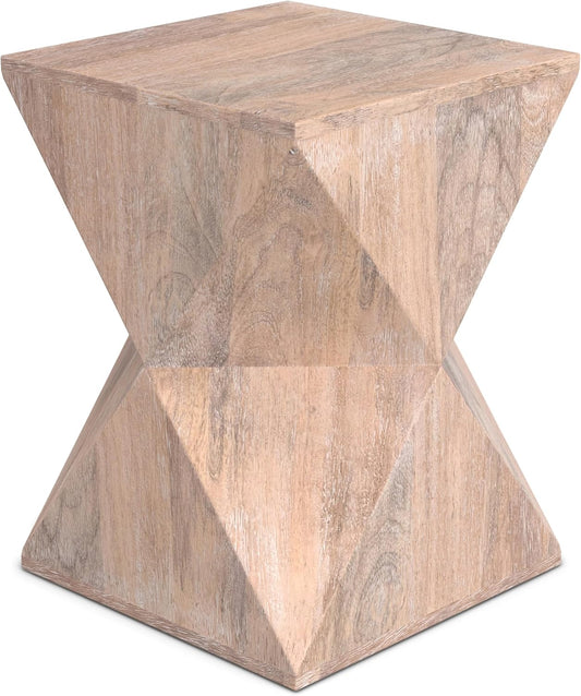 SIMPLIHOME Sutton 14-inch Wide Solid Mango End Table in Cerused Natural with Square Geometric Design for Living Room, Assembled