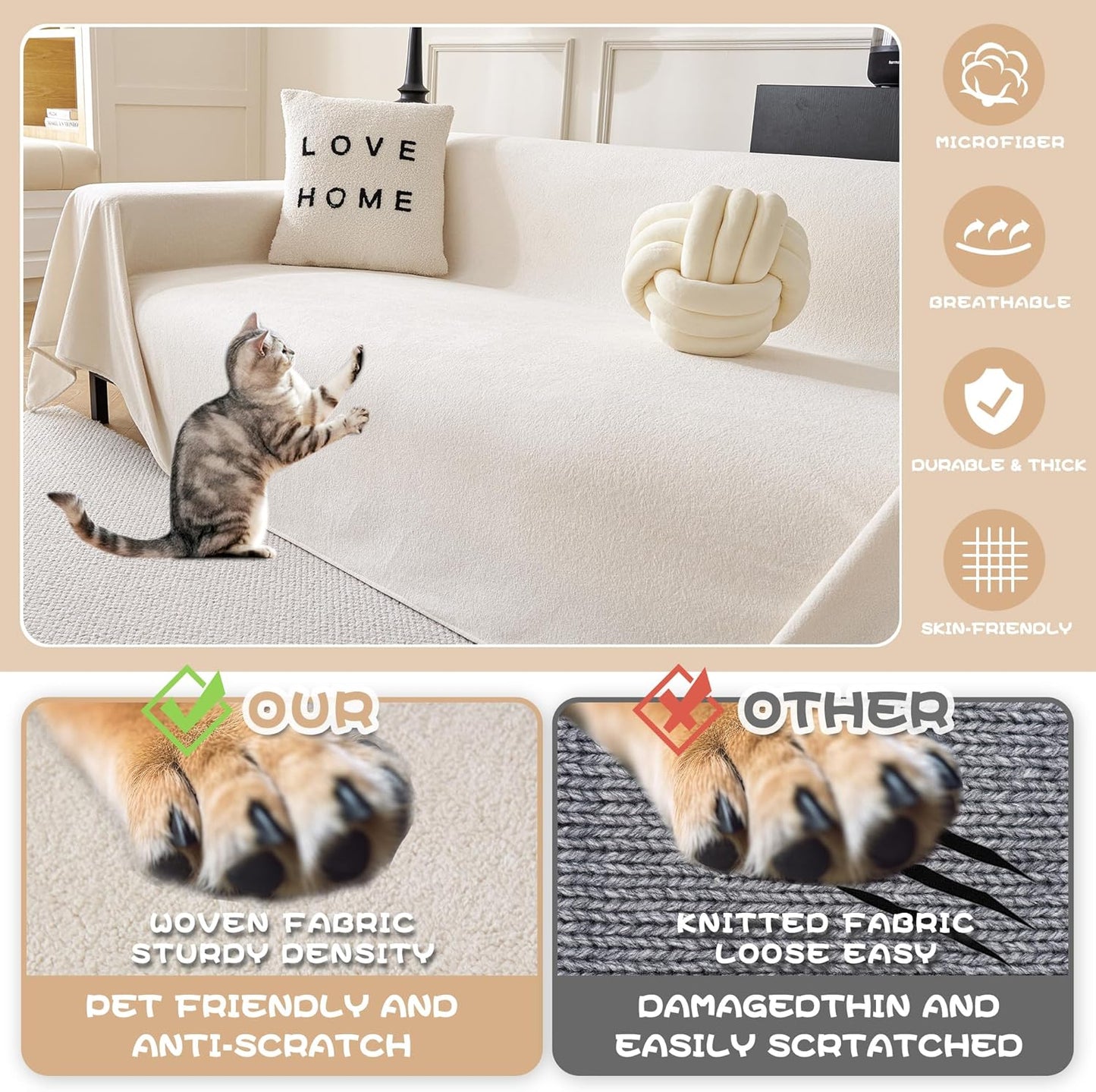 MYSKY HOME White Couch Covers, Sofa Covers for 3 Cushion Couch Sofa Pet Friendly, Dog Couch Cover Furniture Protector Cover, Non Slip Soft Sofa Cover, Sofa Covers Washable, 91" x 118"