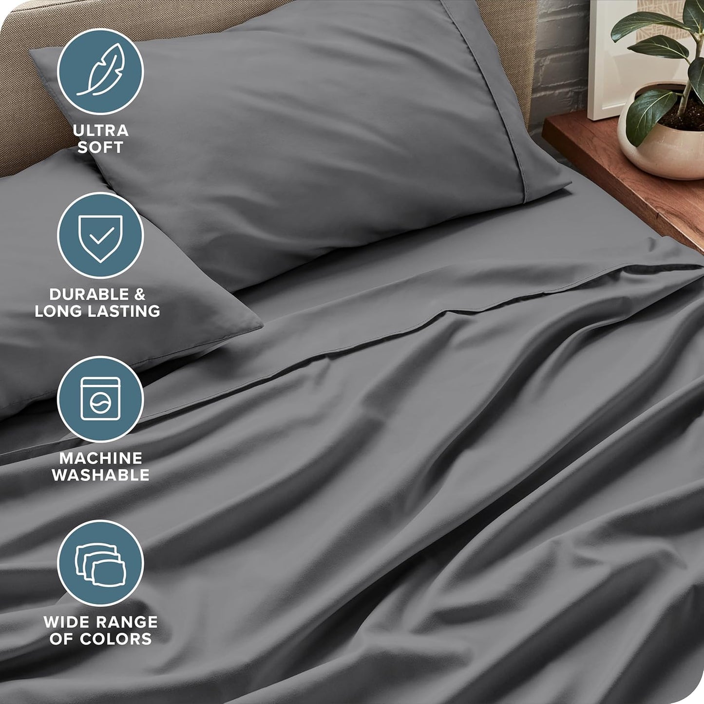 Bare Home Twin Sheet Set - 1800 Ultra-Soft Microfiber Twin Bed Sheets - Double Brushed - Deep Pockets - Easy Fit - Extra Soft - 3 Piece Set - Bedding Sheets & Pillowcases (Twin, Grey)