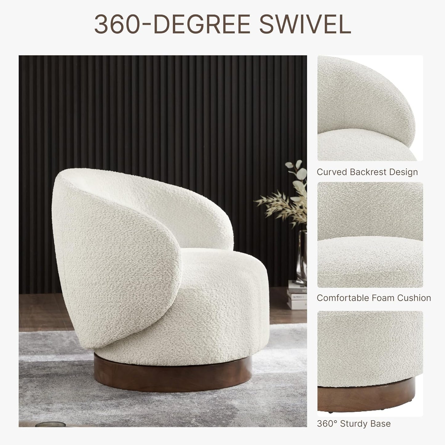 Swivel Accent Chair Round Barrel Armchair Upholstered Performance Fabric for Living Room Bedroom Waitingroom,2 Box,Cream