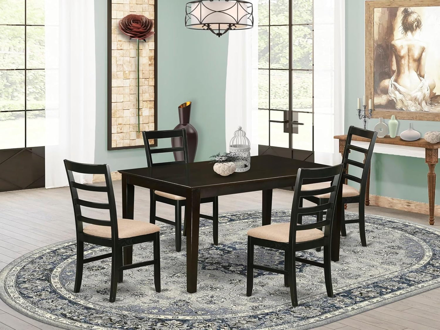 East West Furniture CAPF5-CAP-C 5 Piece Dining Room Furniture Set Includes a Rectangle Kitchen Table and 4 Linen Fabric Upholstered Dining Chairs, 36x60 Inch, Cappuccino