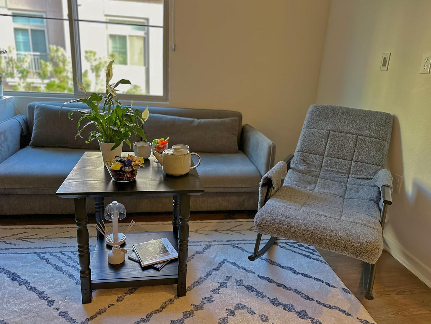 DWVO Farmhouse Square Coffee Table, Antique Accent Side Table with Floor Shelf, 23.6"x 23.6" Living Room Furniture, Black