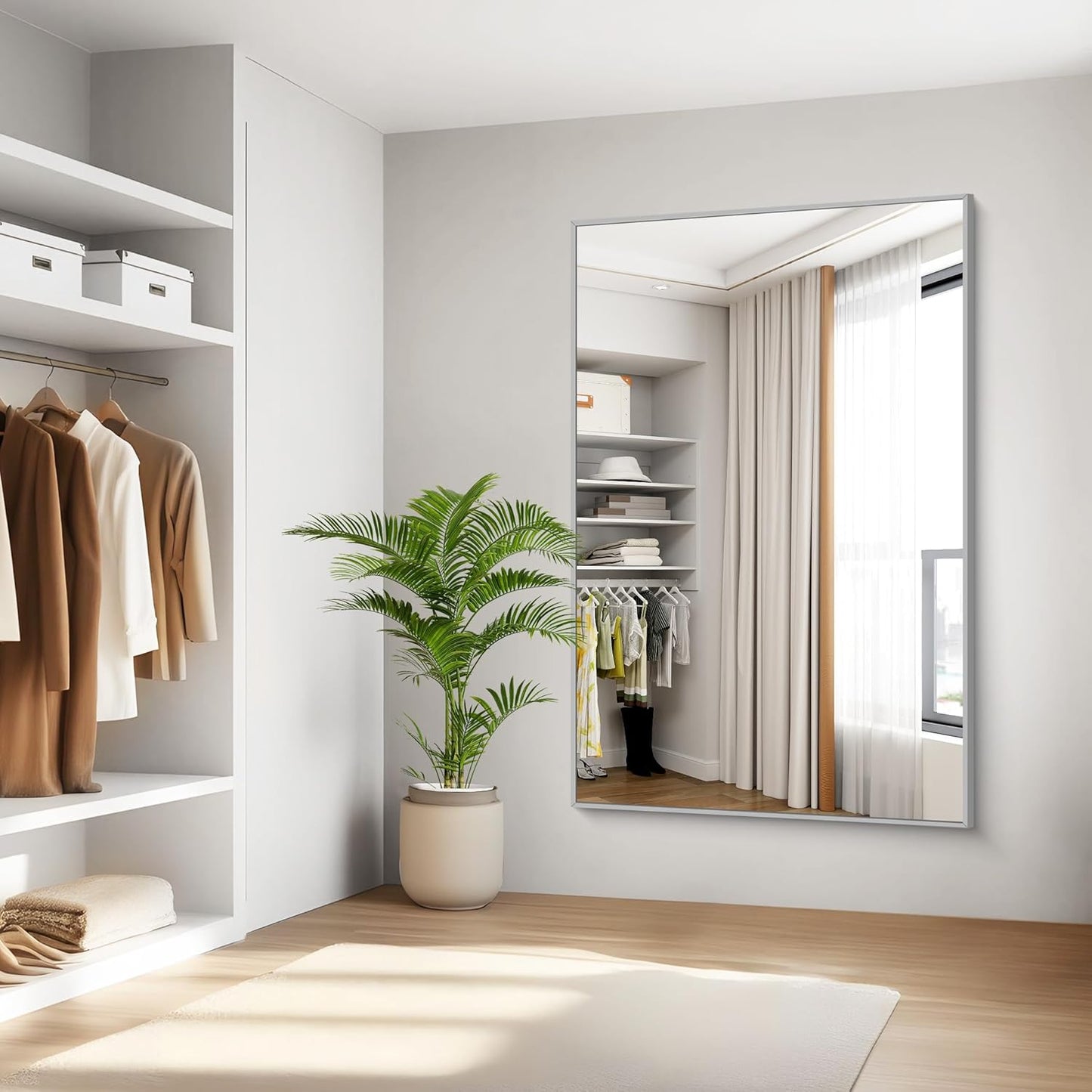 KOCUUY Large Silver Bathroom Mirror, 60x40 inch Rectangular Mirror for Bathroom Sink, Oversized Mirror with Metal Brushed Nickel Frame for Living Room, Farmhouse, Entryway, Hang Horizontal/Vertical