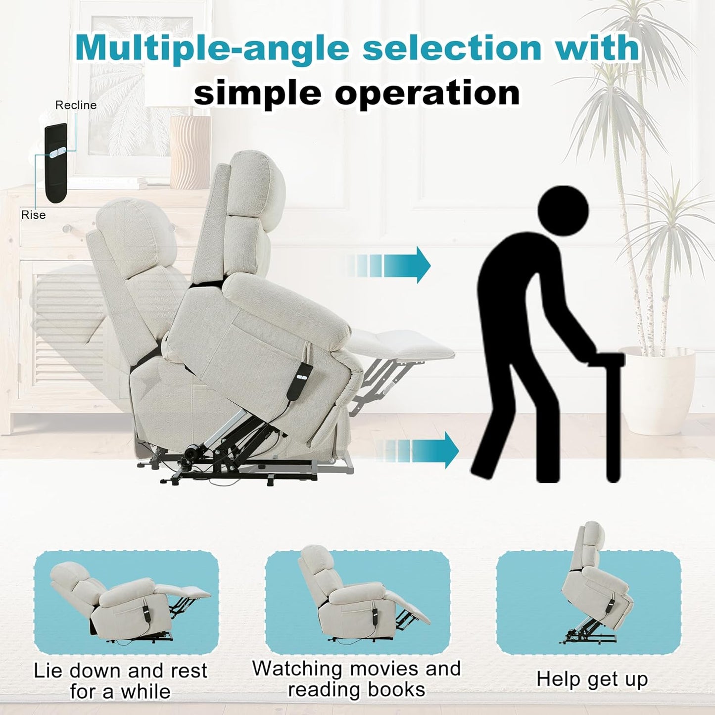 Recliner Chair Power Lift Massage Chair Full Body 23" Large Size Electric Recliner with Seniors, Home Theater Seating with Remote Control, Side Pocket, Spacious Seat, Light Gray