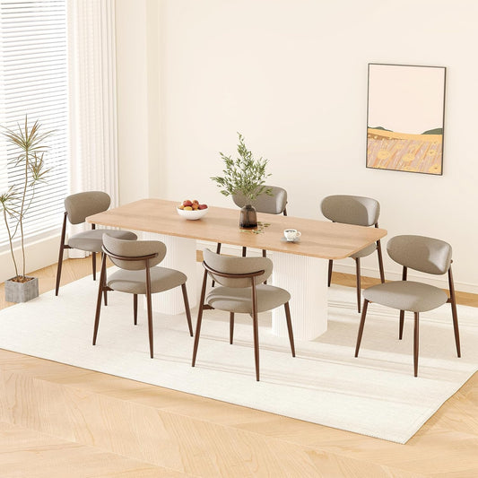 Dining Chairs Set of 6, Ergonomic Fabric Upholstered Seating with Wood Look Metal Legs and Anti Slip Pads, for Home and Restaurant Use, Camel