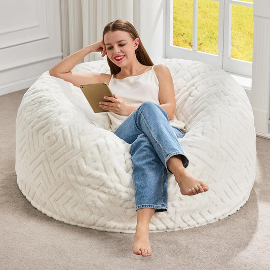 Hobestluk Bean Bag Chairs Adults Beanbag Chair with Filler Large Bean Bags with Fluffy Embossed Cover, Giant Bean Bag Chairs for Adults (White, 3FT - 36” x 36” x 22”)