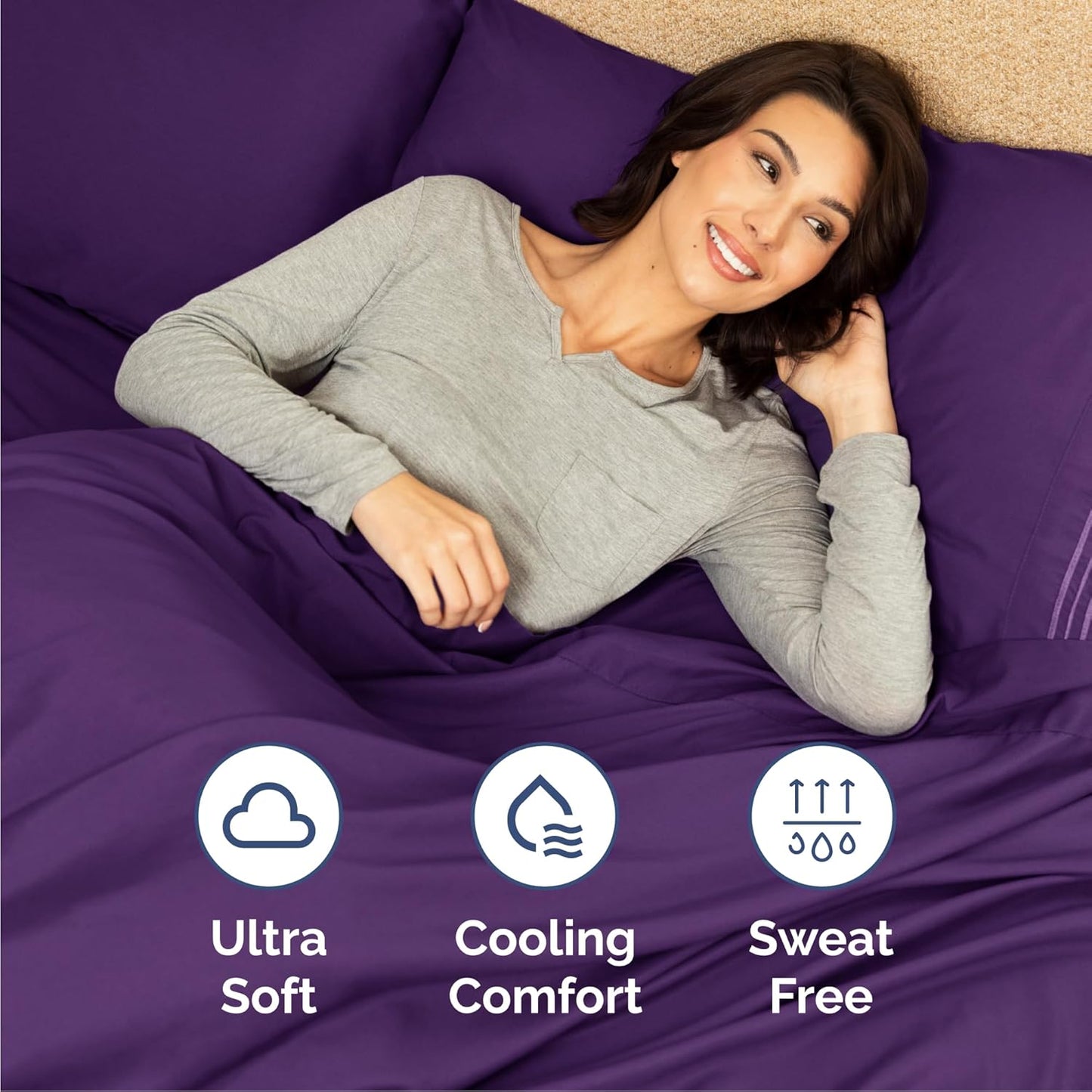 Queen Size 4 Piece Sheet Set - Comfy Breathable & Cooling Bed Sheets Set - Hotel Luxury Bedding for Women, Men, Kids, Teens, Boys & Girls - Deep Pockets, Ultra-Soft, Wrinkle Free - Oeko-Tex - Purple