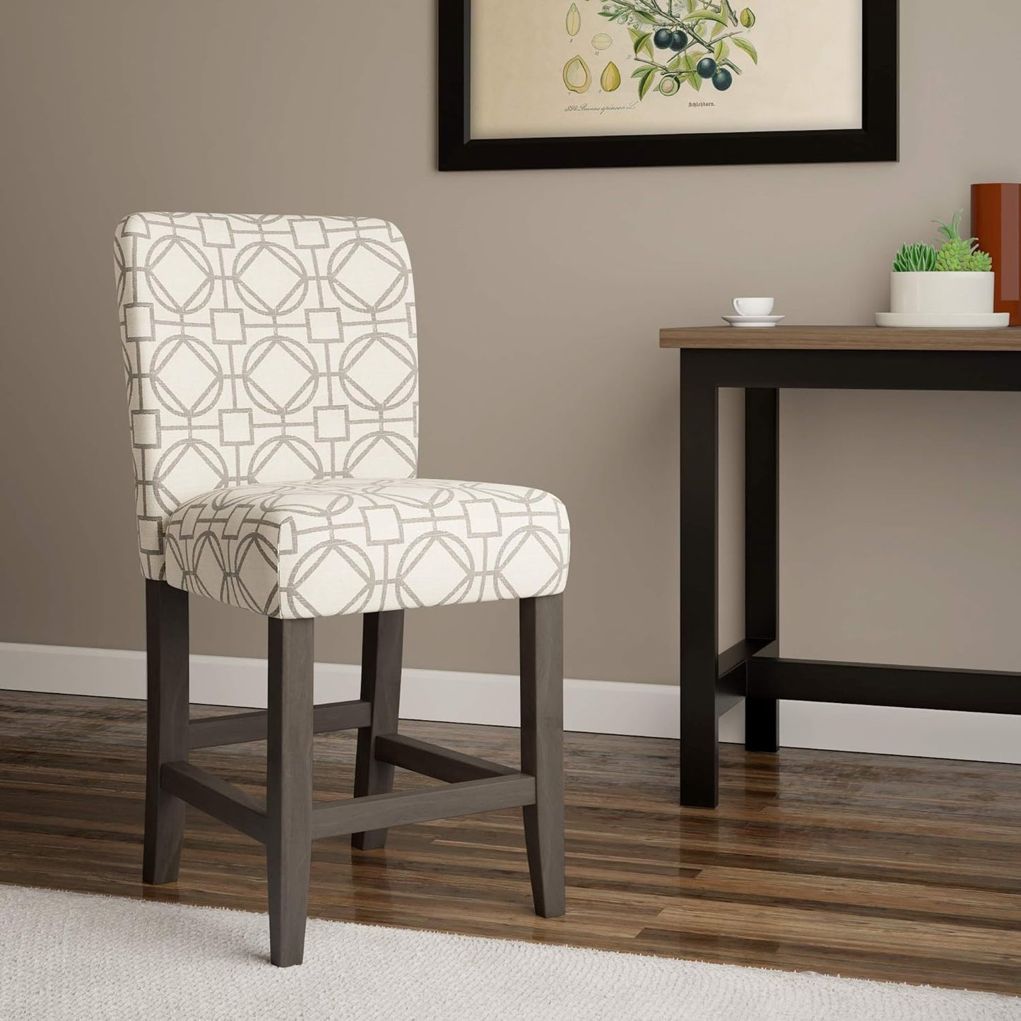 HomePop Upholstered Counter Height Barstool, 24-Inch, Tan and Gray Lattice