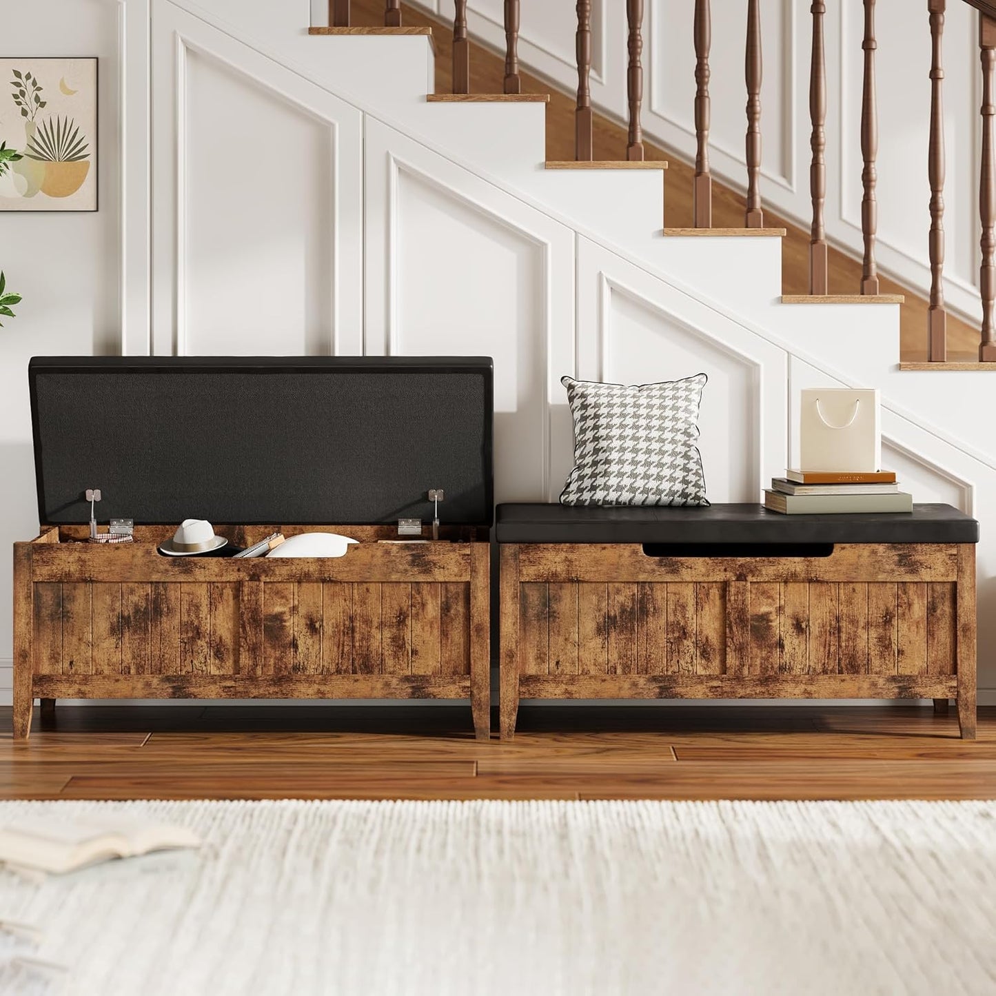 GAOMON Storage Bench, 39.4” Wooden Chest Storage Box with 2 Safety Hinges, Entryway Benches with Flip-Top, Large Trunk for Living Room, Bedroom, Easy Assembly