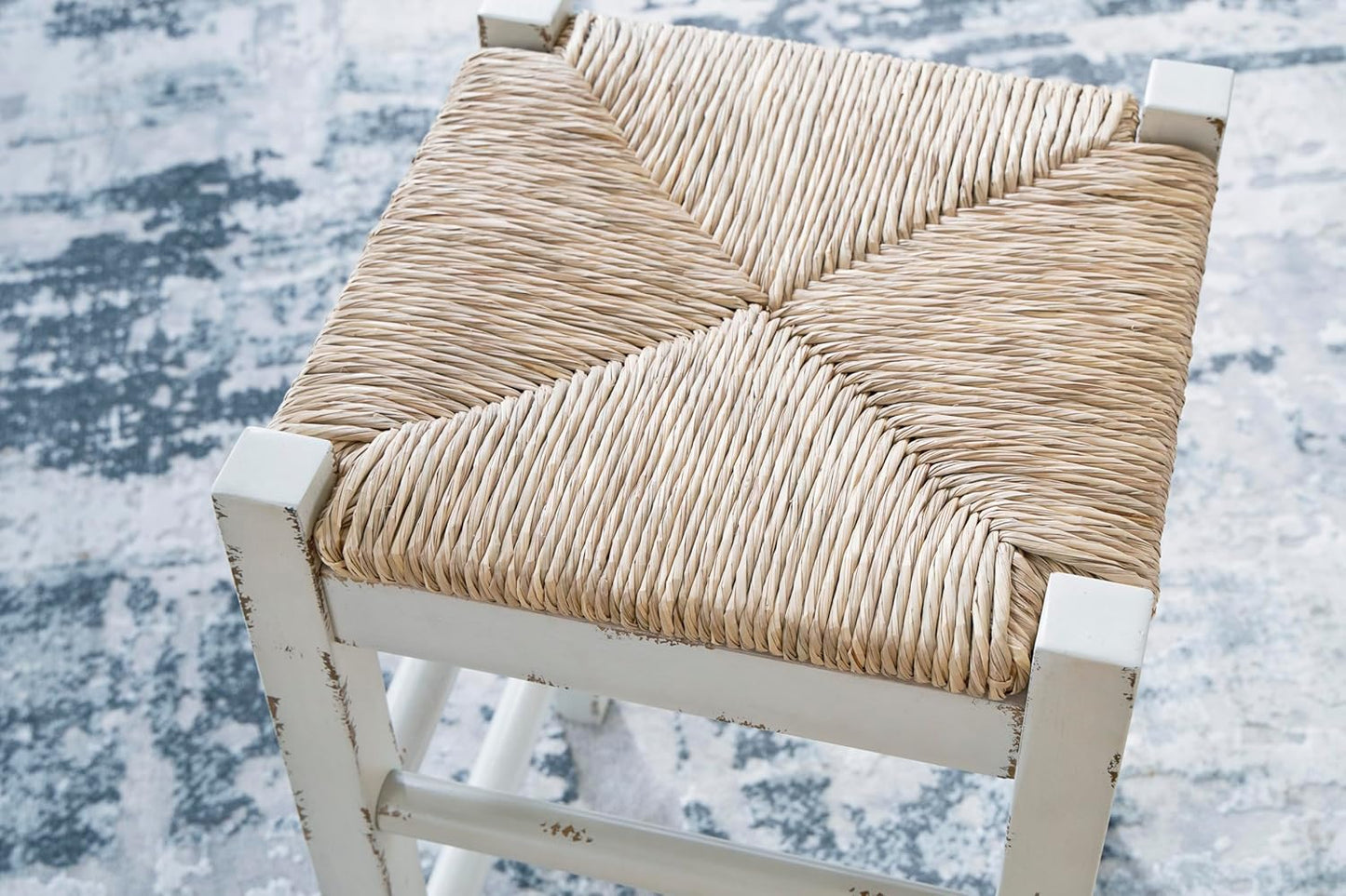 Signature Design by Ashley Mirimyn Farmhouse 23.63" Counter Height Bar Stool with Woven Wicker Seats, 2 Count, White & Light Brown