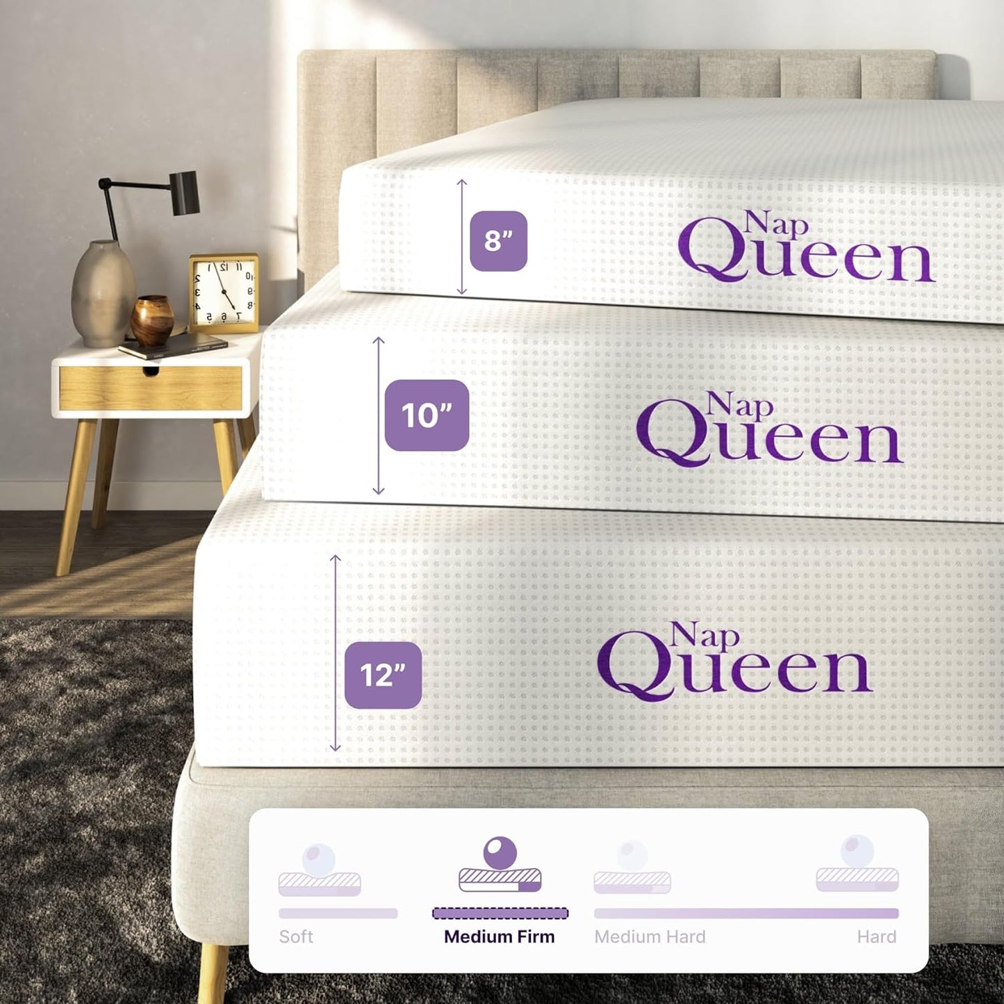 NapQueen 6 Inch Twin Size Mattress, Bamboo Charcoal Memory Foam Mattress, Bed in a Box, White